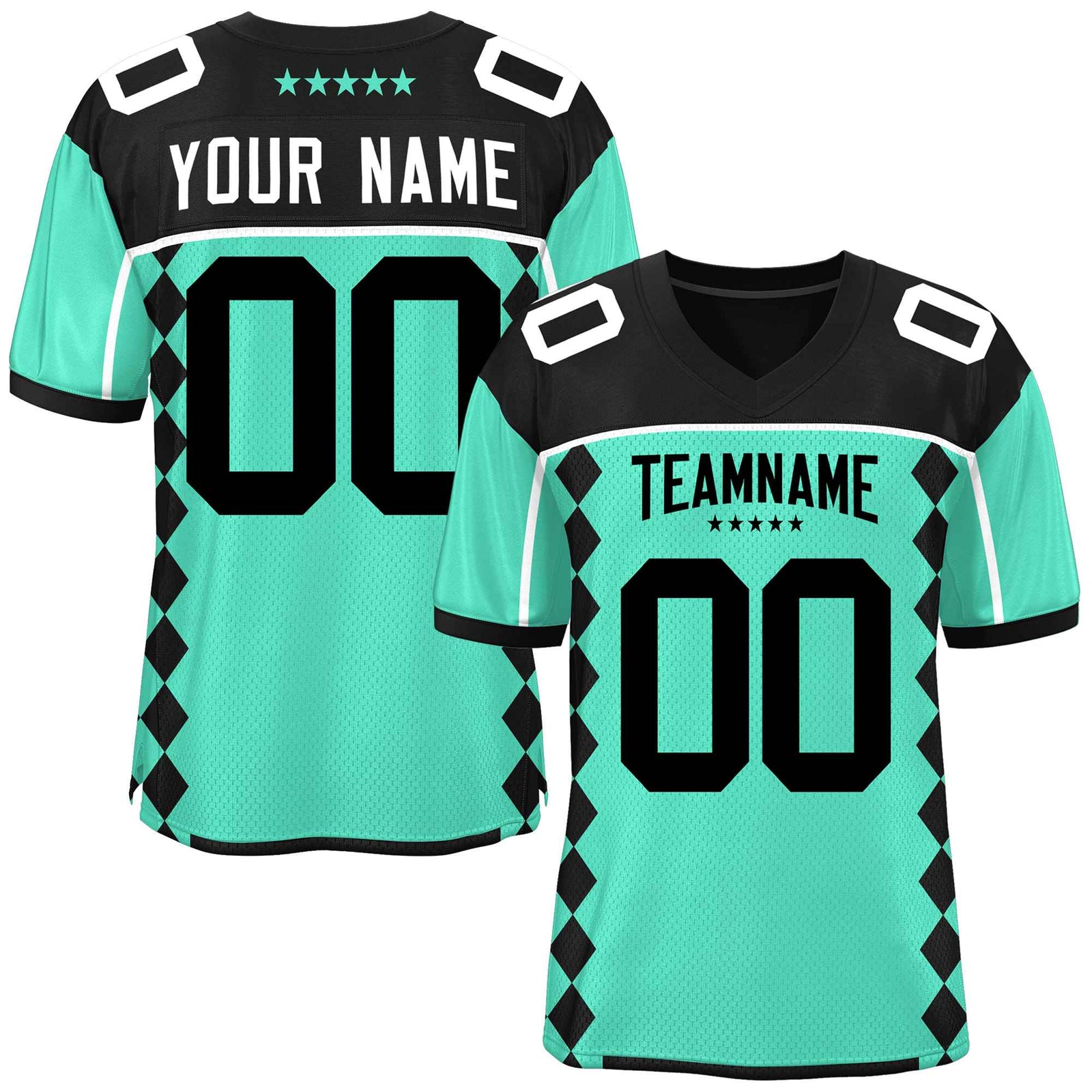 Custom Black Bright Green Raglan Sleeves Side Blocks Pattern Authentic Football Jersey
