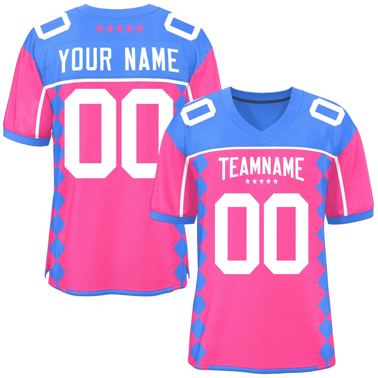 Custom Powder Blue Pink Raglan Sleeves Side Blocks Pattern Authentic Football Jersey