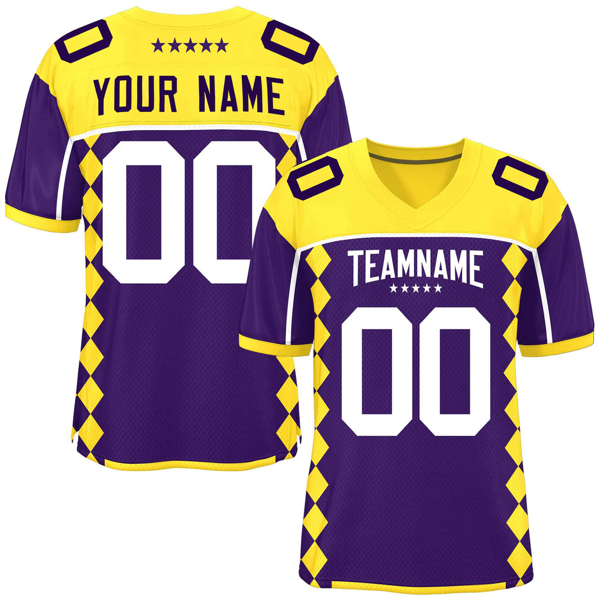 Custom Gold Purple Raglan Sleeves Side Blocks Pattern Authentic Football Jersey