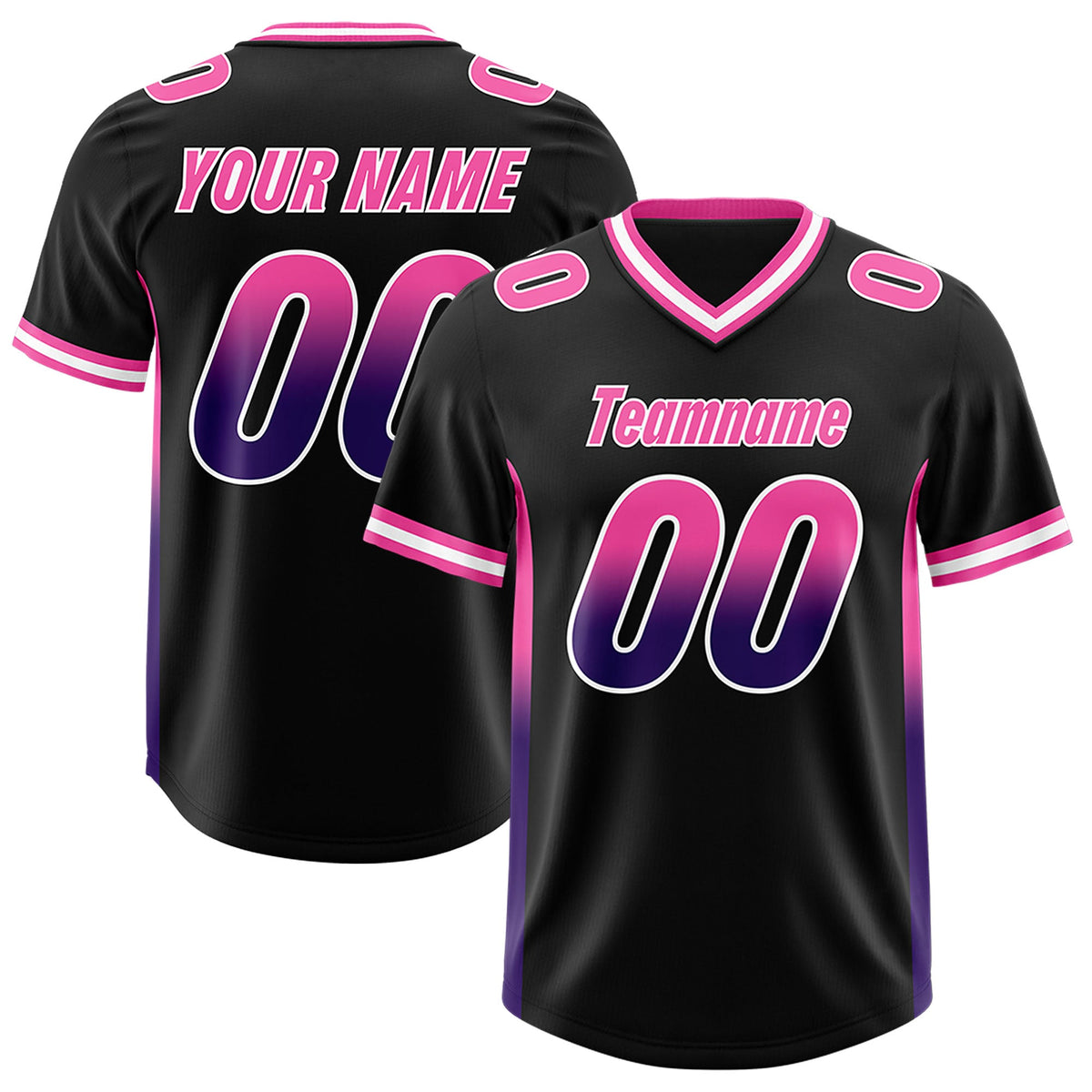 Custom Black Pink and Purple Sides Gradient Fashion Personalized Team Football Jersey
