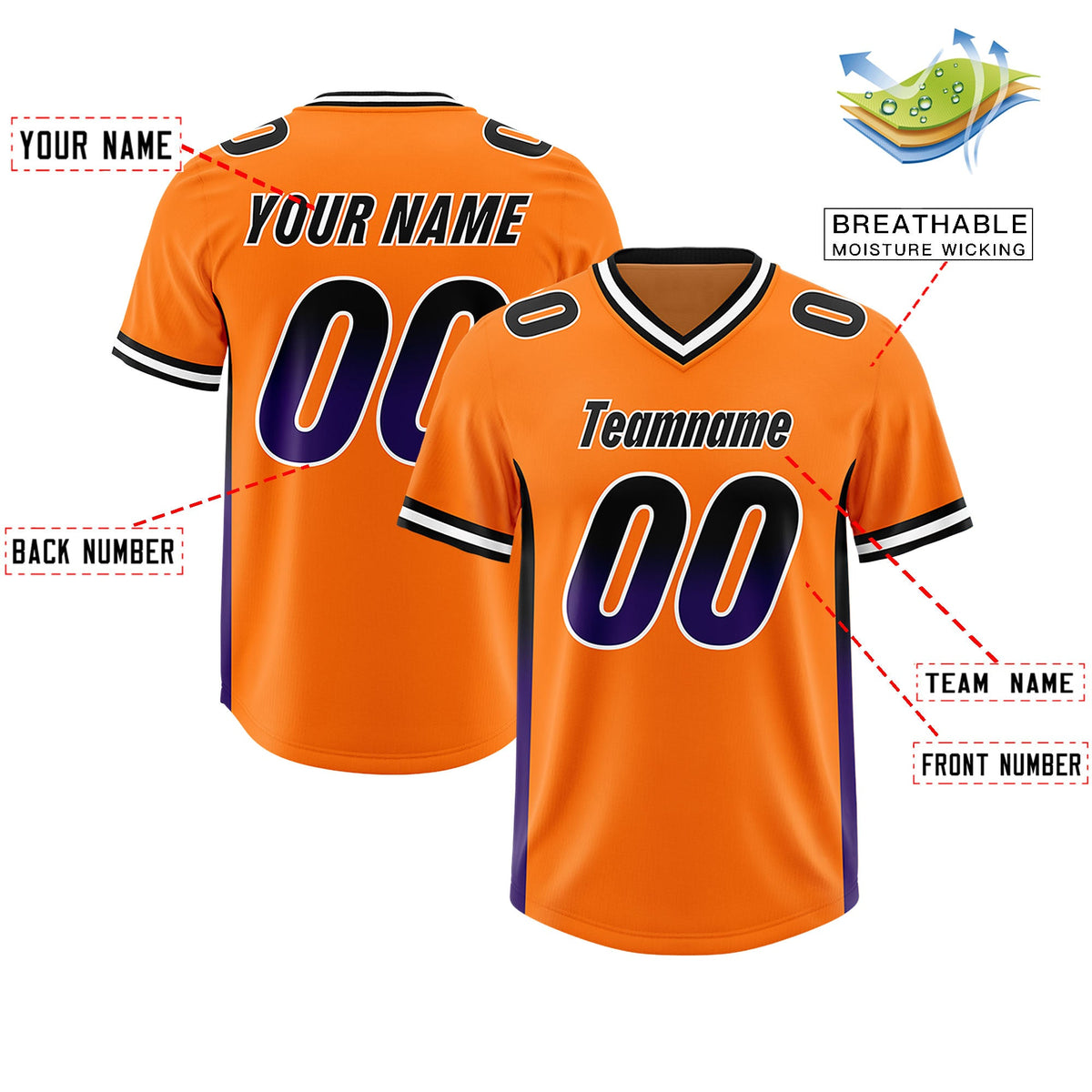 Custom Orange Black and Purple Sides Gradient Fashion Personalized Team Football Jersey