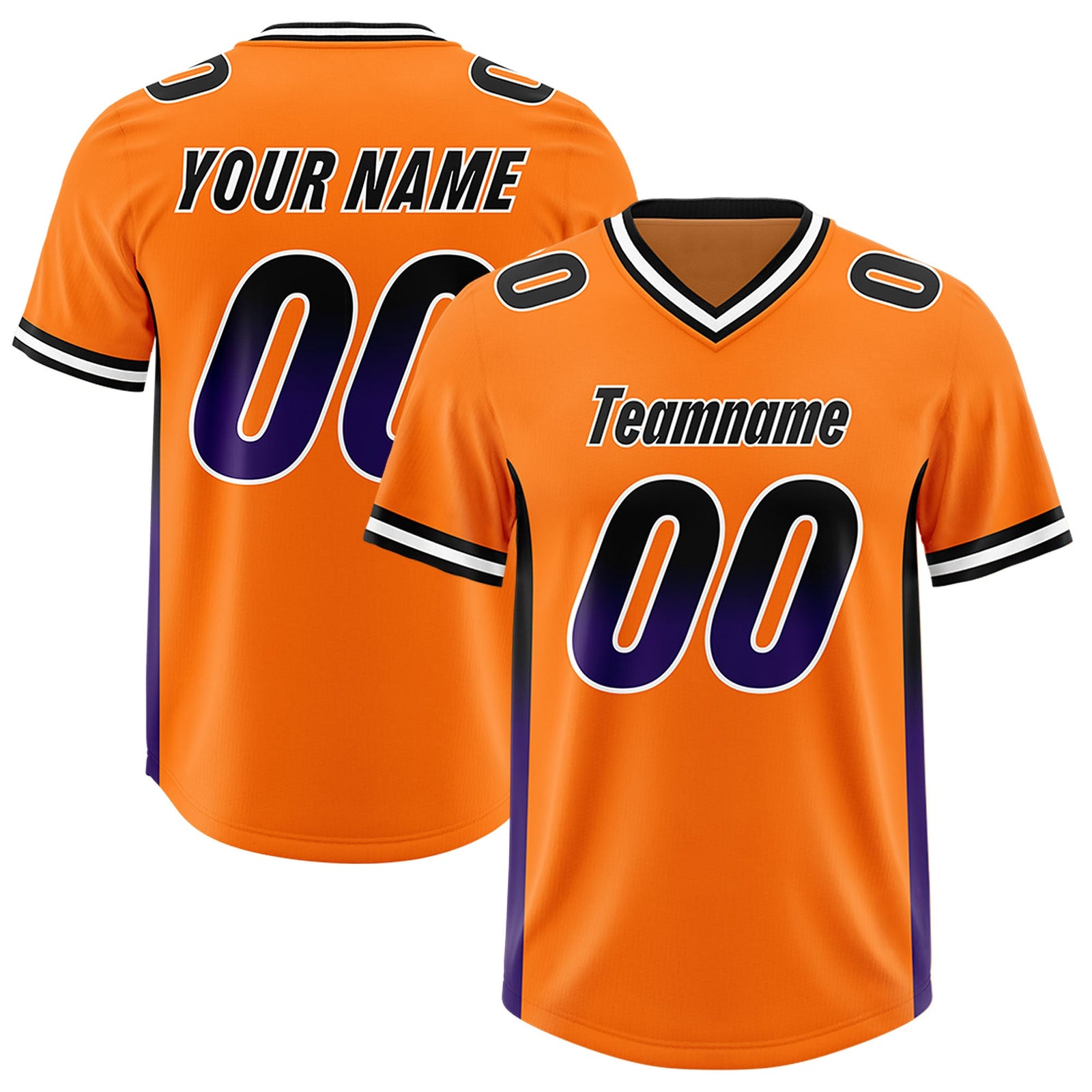 Custom Orange Black and Purple Sides Gradient Fashion Personalized Team Football Jersey