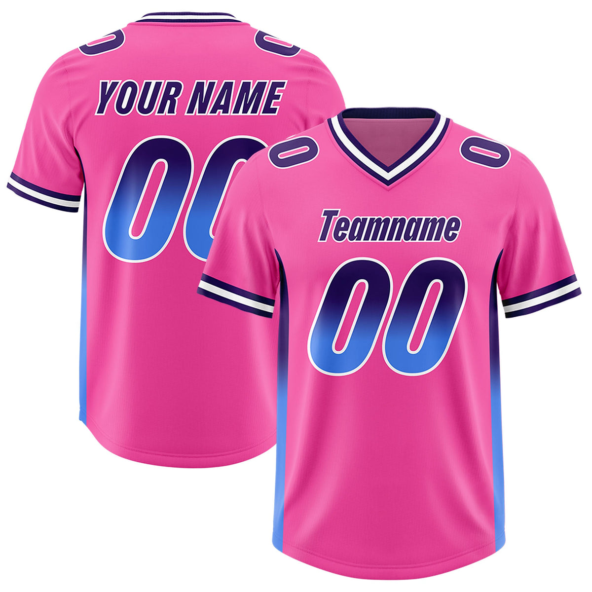 Custom Pink Purple and Powder Blue Sides Gradient Fashion Personalized Team Football Jersey