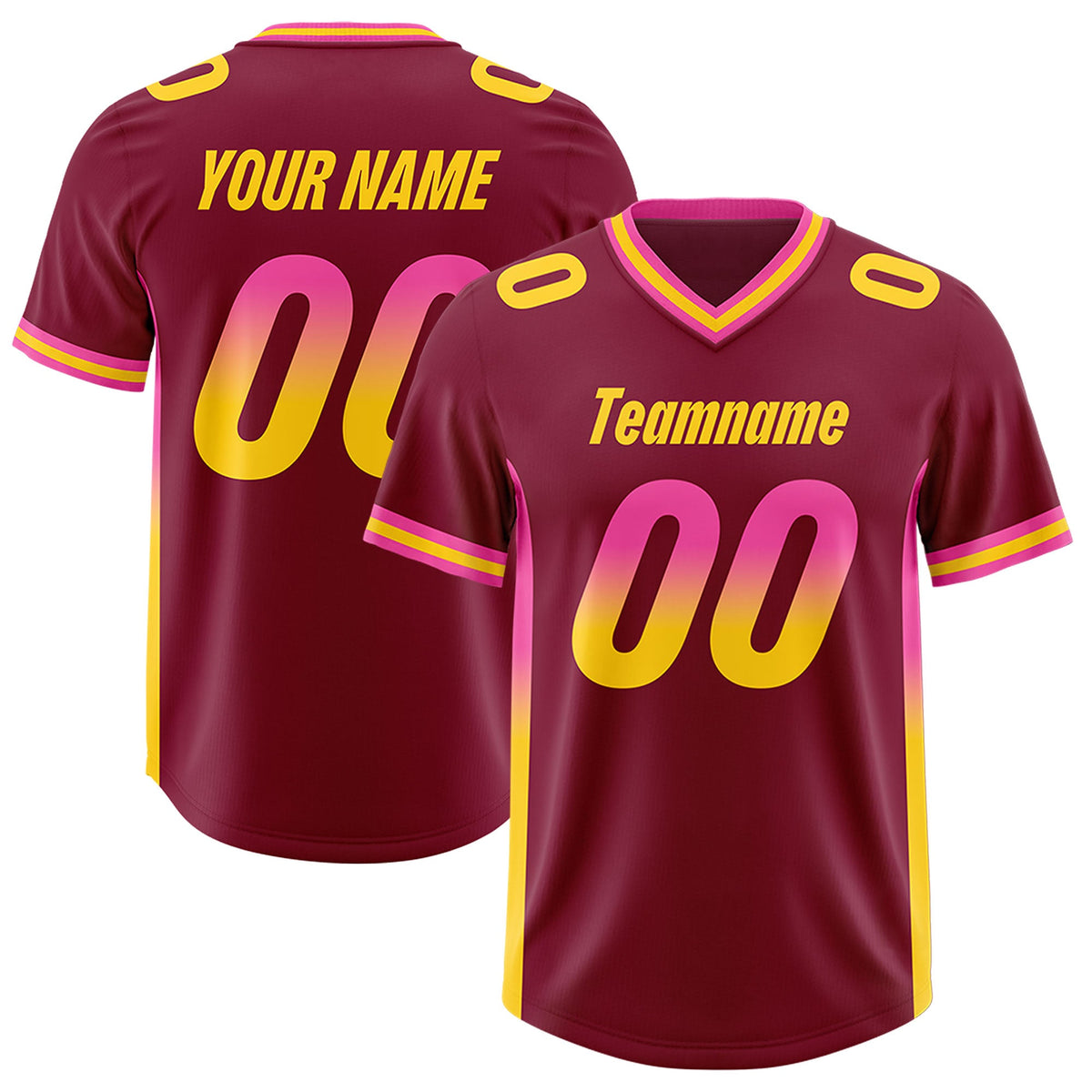 Custom Cardinal Pink and Gold Sides Gradient Fashion Personalized Team Football Jersey