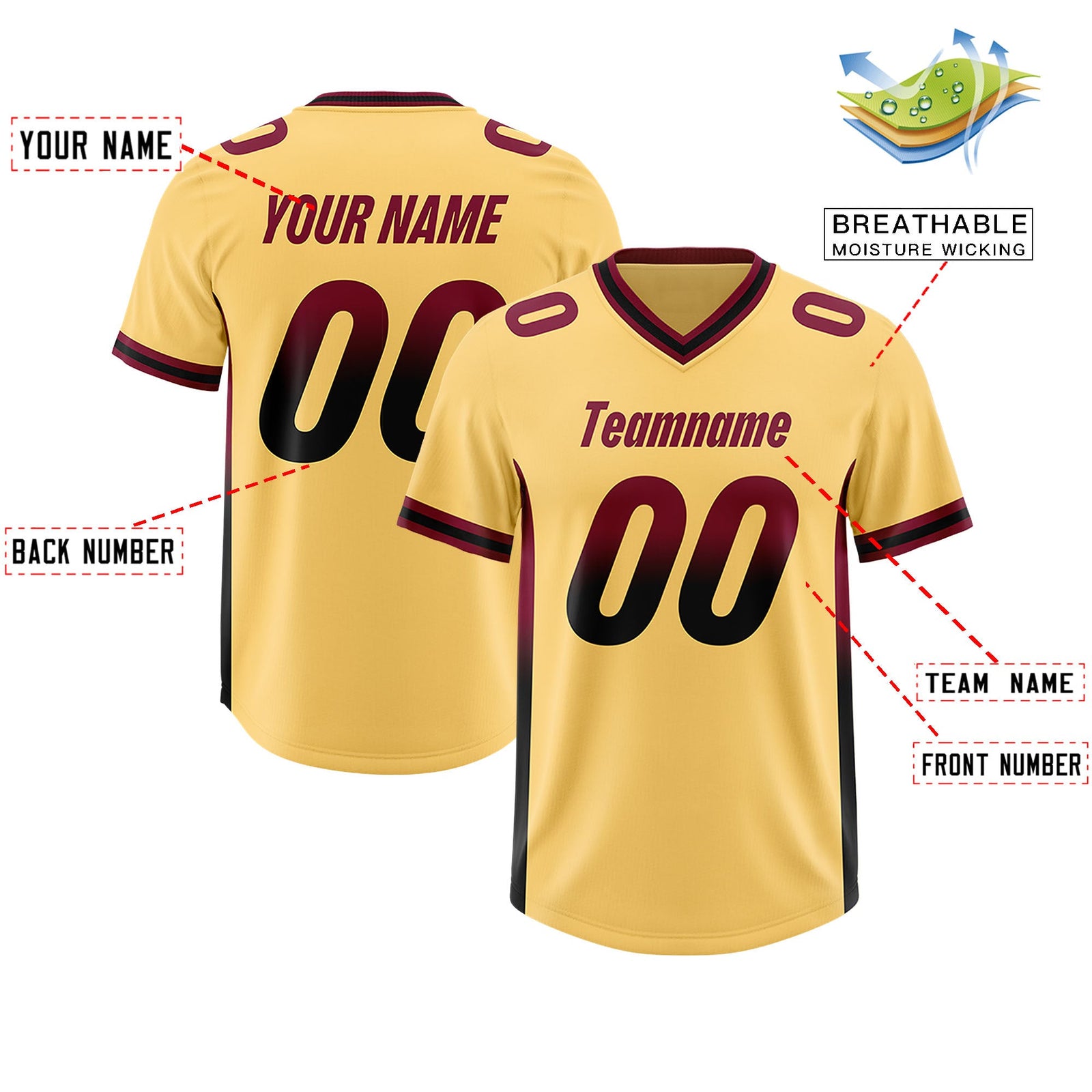 Custom Khaki Cardinal and Black Sides Gradient Fashion Personalized Team Football Jersey