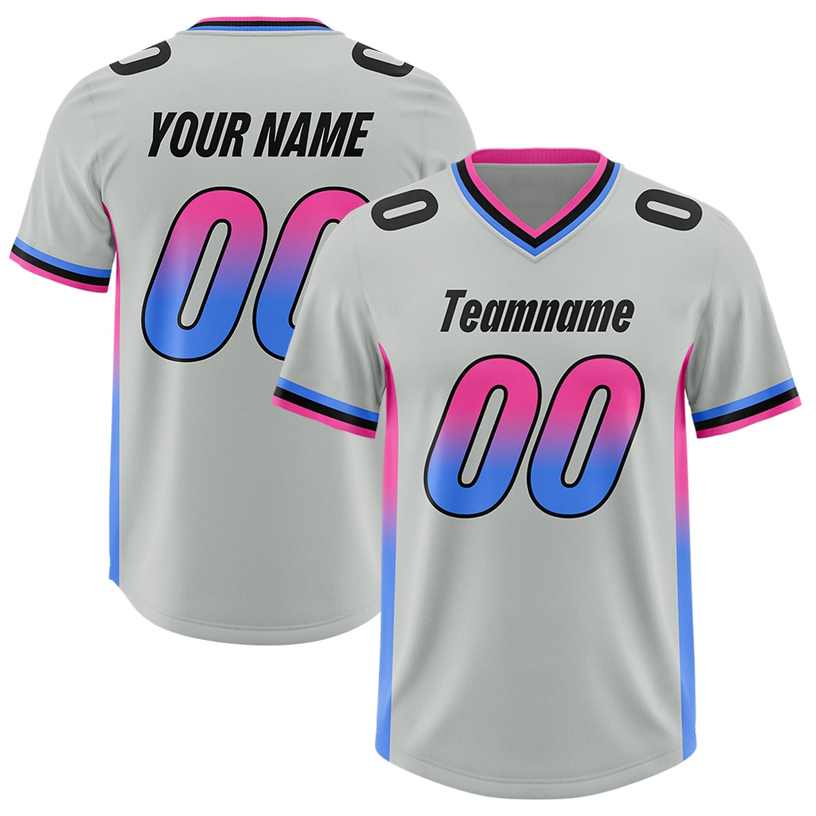 Custom Gray Pink and Powder Blue Sides Gradient Fashion Personalized Team Football Jersey