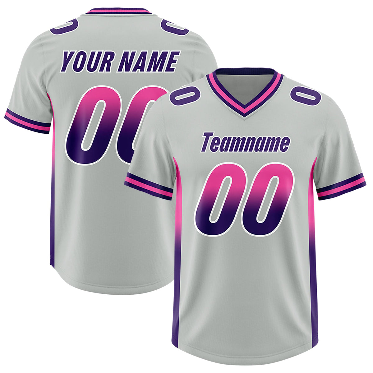 Custom Gray Pink and Purple Sides Gradient Fashion Personalized Team Football Jersey