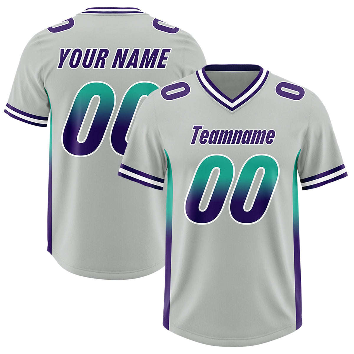 Custom Gray Bright Green and Purple Sides Gradient Fashion Personalized Team Football Jersey