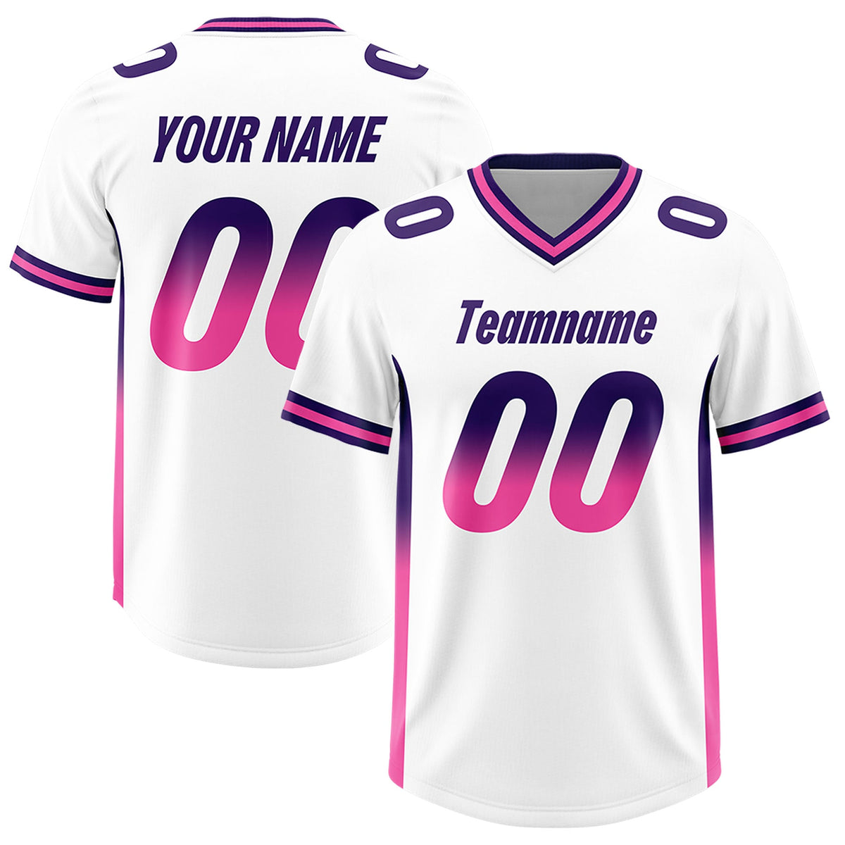 Custom White Purple and Pink Sides Gradient Fashion Personalized Team Football Jersey