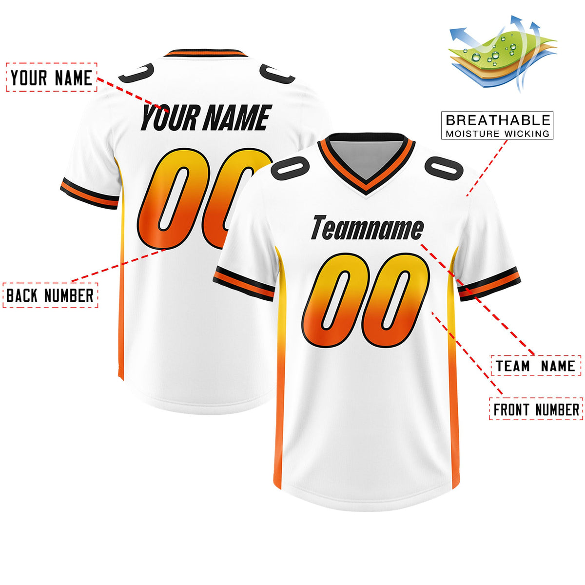 Custom White Gold Sides Gradient Fashion Personalized Team Football Jersey