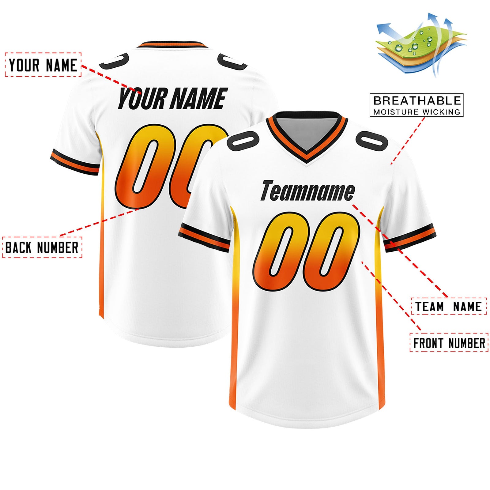 Custom White Gold Sides Gradient Fashion Personalized Team Football Jersey