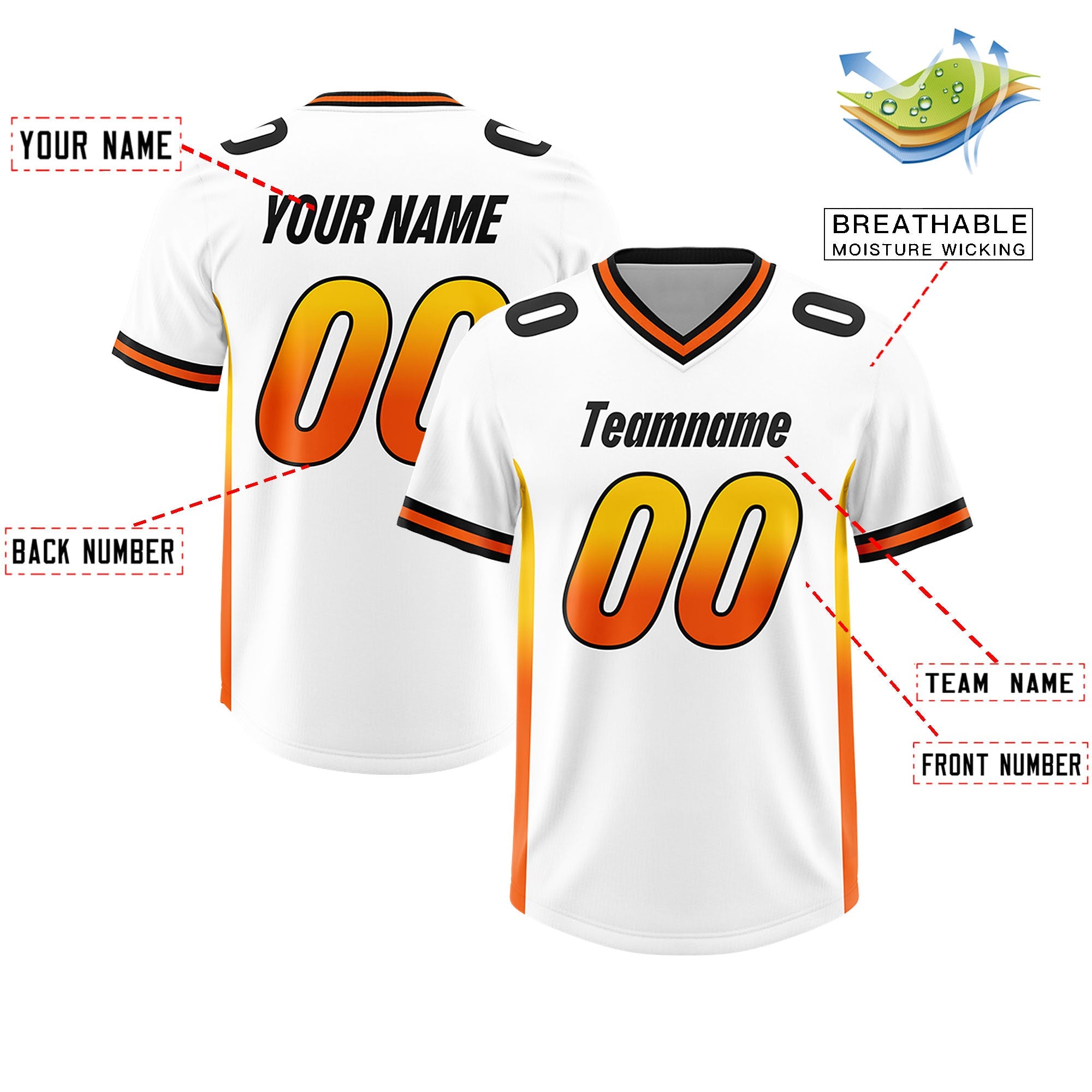 Custom White Gold Sides Gradient Fashion Personalized Team Football Jersey