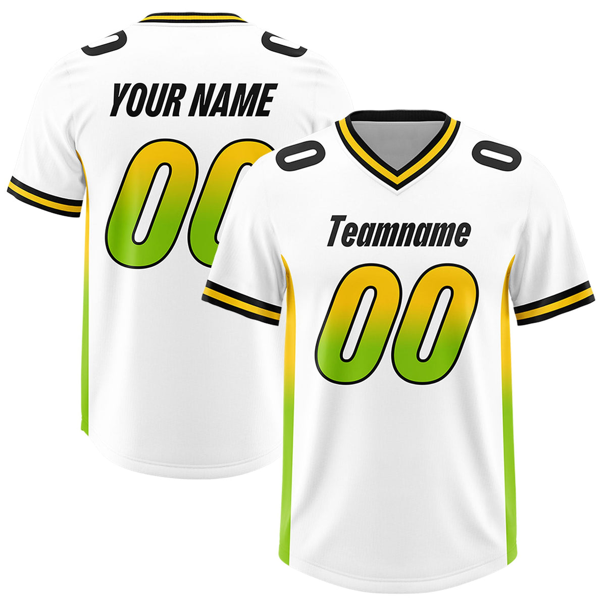 Custom White Gold Sides Gradient Fashion Personalized Team Football Jersey