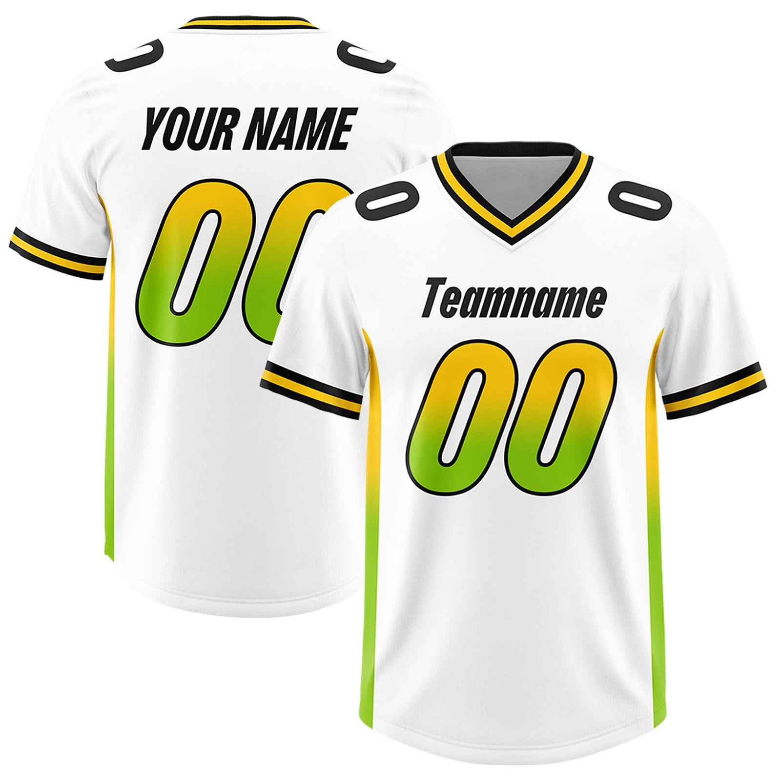 Custom White Gold Sides Gradient Fashion Personalized Team Football Jersey
