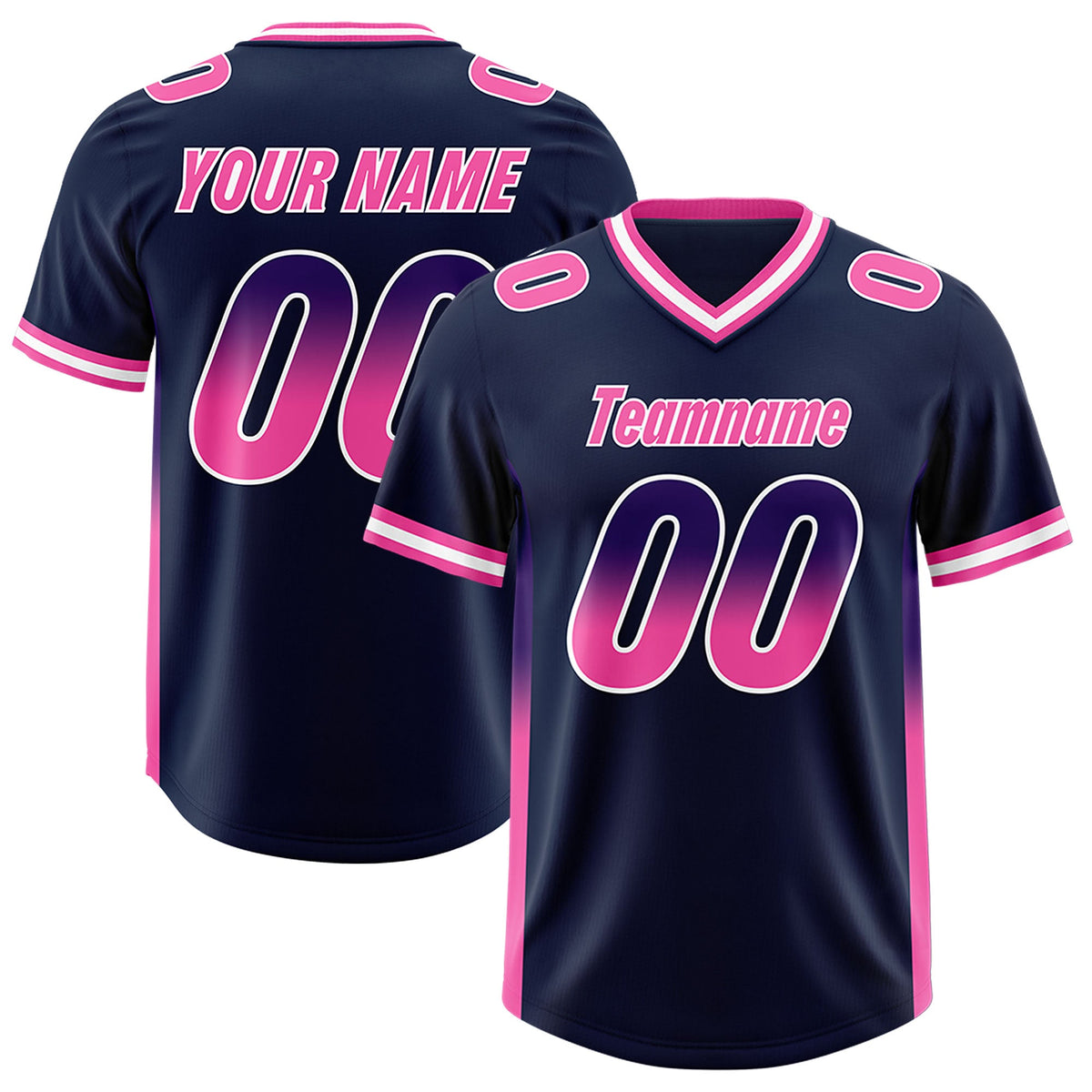 Custom Navy Purple and Pink Sides Gradient Fashion Personalized Team Football Jersey