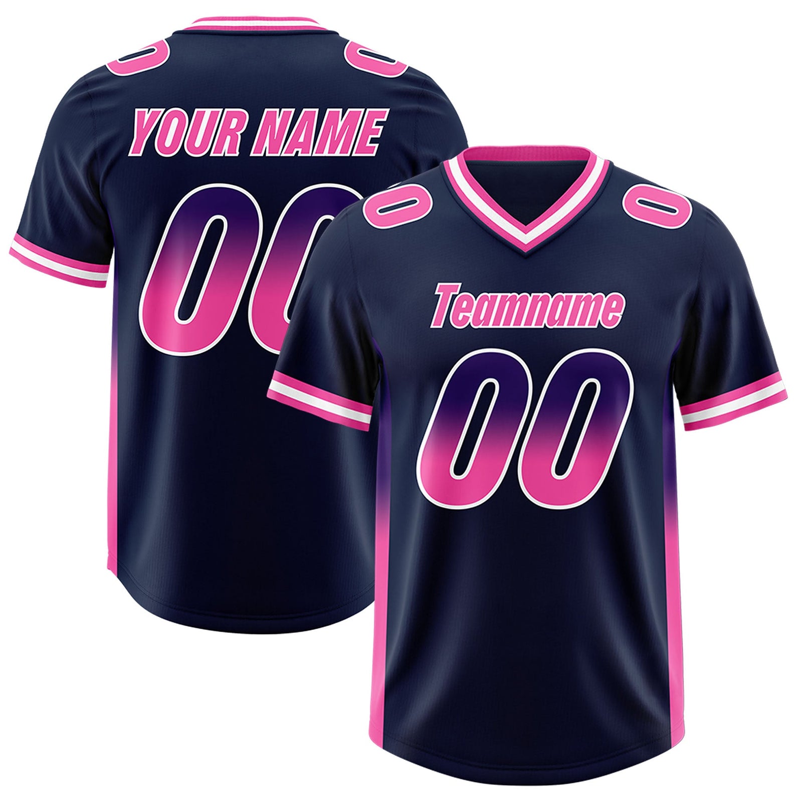 Custom Navy Purple and Pink Sides Gradient Fashion Personalized Team Football Jersey