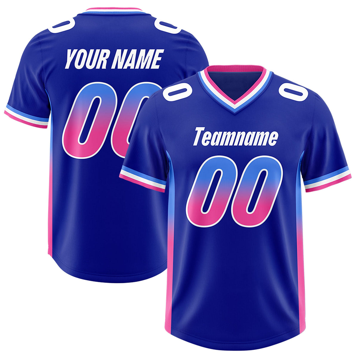 Custom Royal Powder Blue and Pink Sides Gradient Fashion Personalized Team Football Jersey