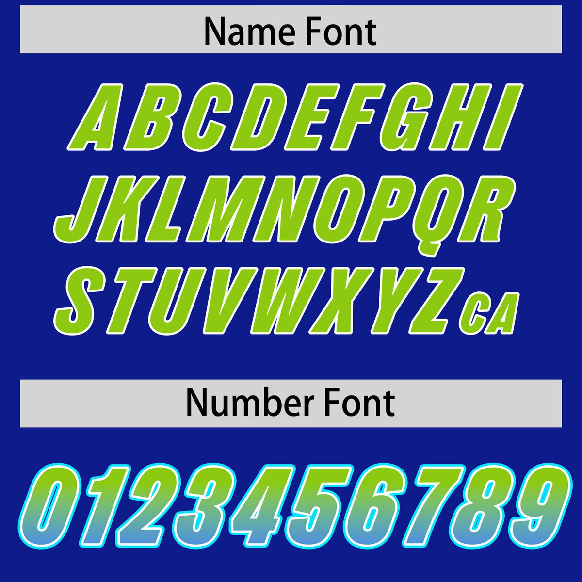 Custom Royal Neon Green and Powder Blue Sides Gradient Fashion Personalized Team Football Jersey