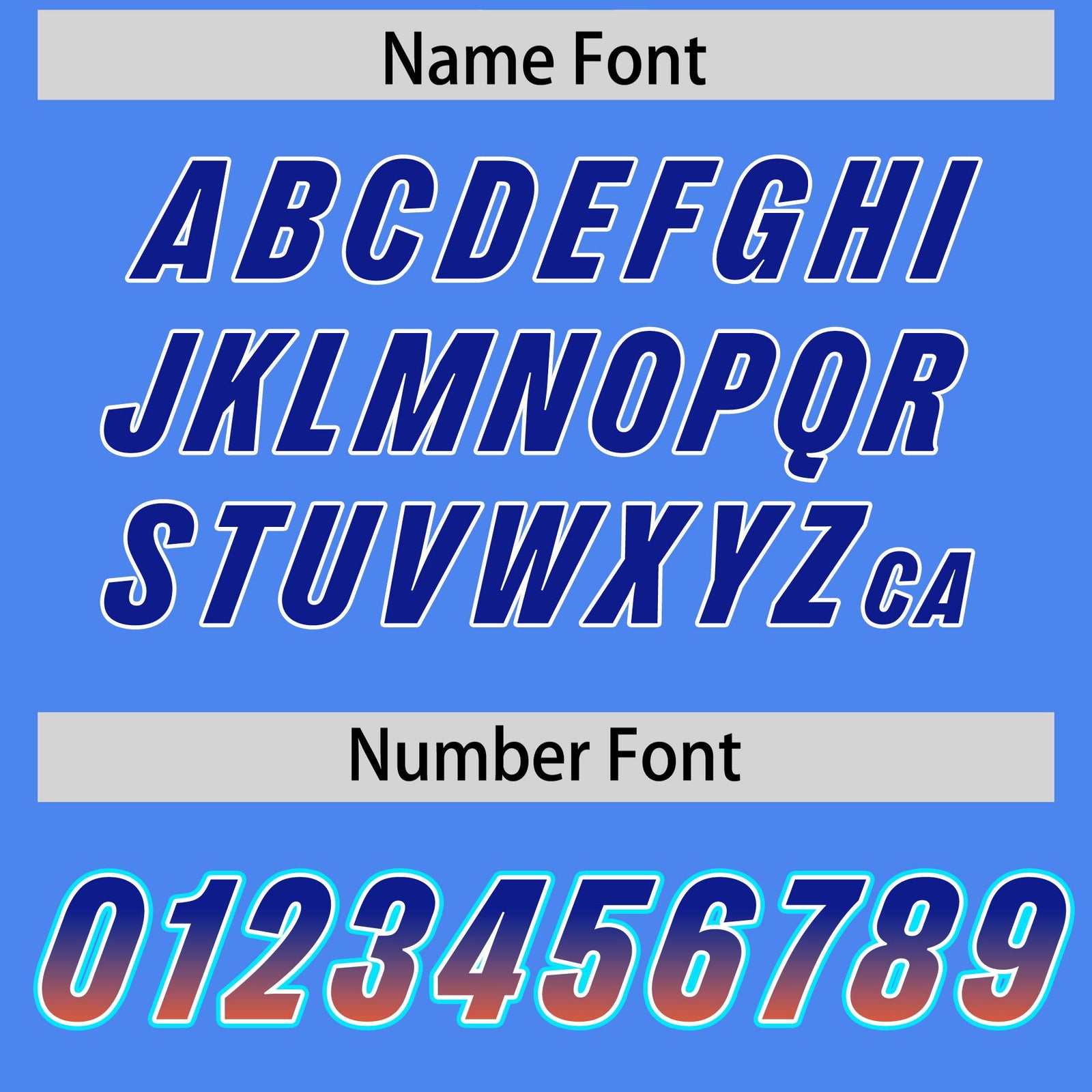 Custom Powder Blue Royal and Orange Sides Gradient Fashion Personalized Team Football Jersey