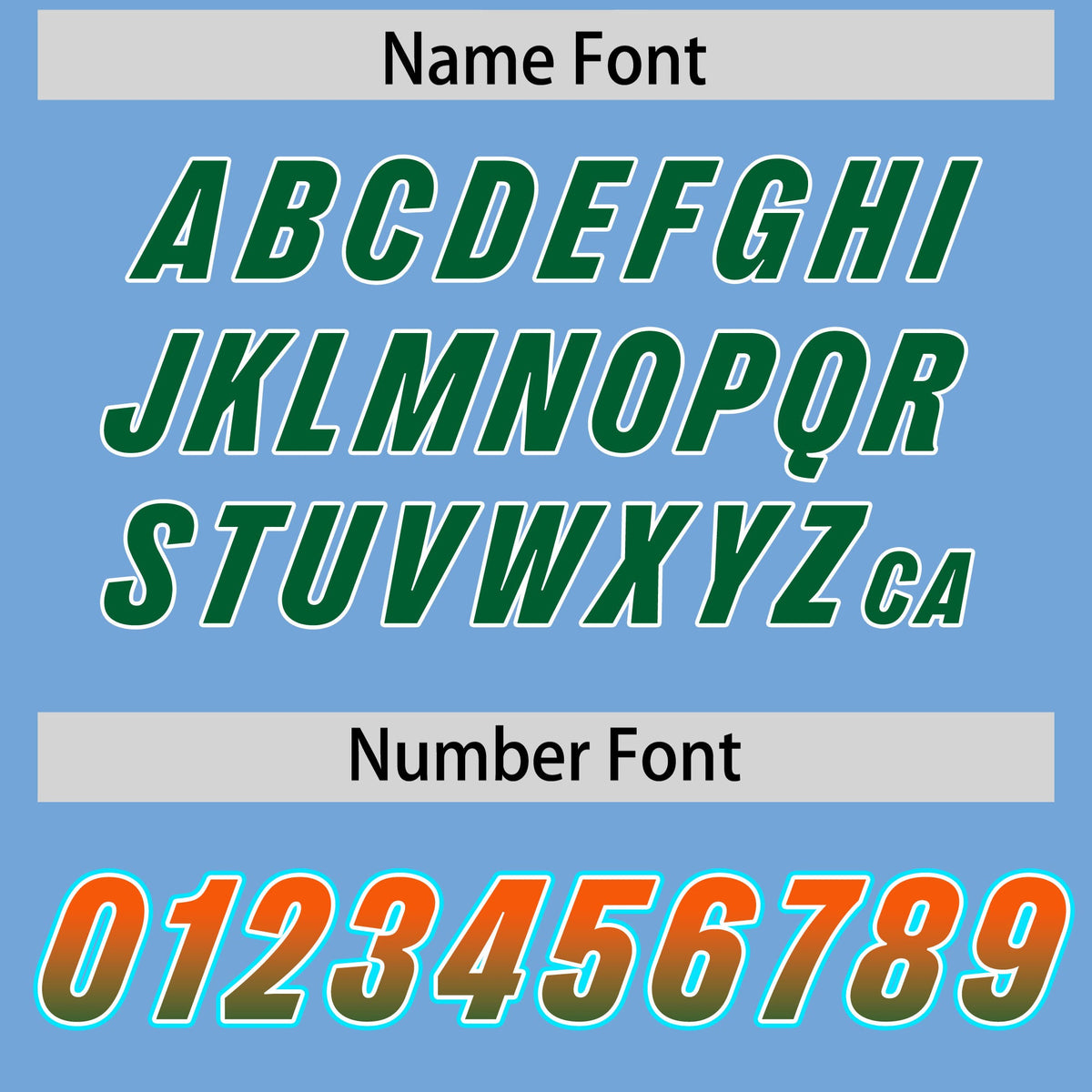 Custom Powder Blue Orange and Kelly Green Sides Gradient Fashion Personalized Team Football Jersey