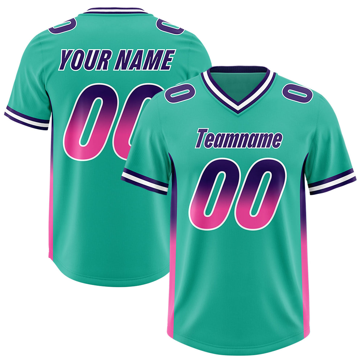 Custom Bright Green Purple and Pink Sides Gradient Fashion Personalized Team Football Jersey