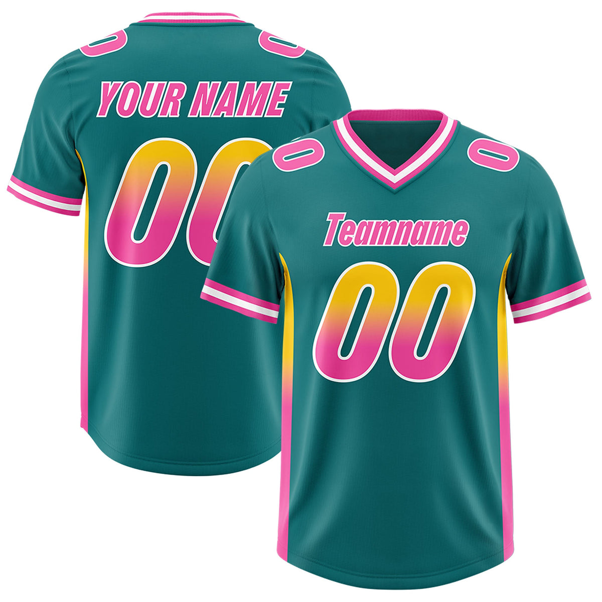 Custom Aqua Gold Sides Gradient Fashion Personalized Team Football Jersey
