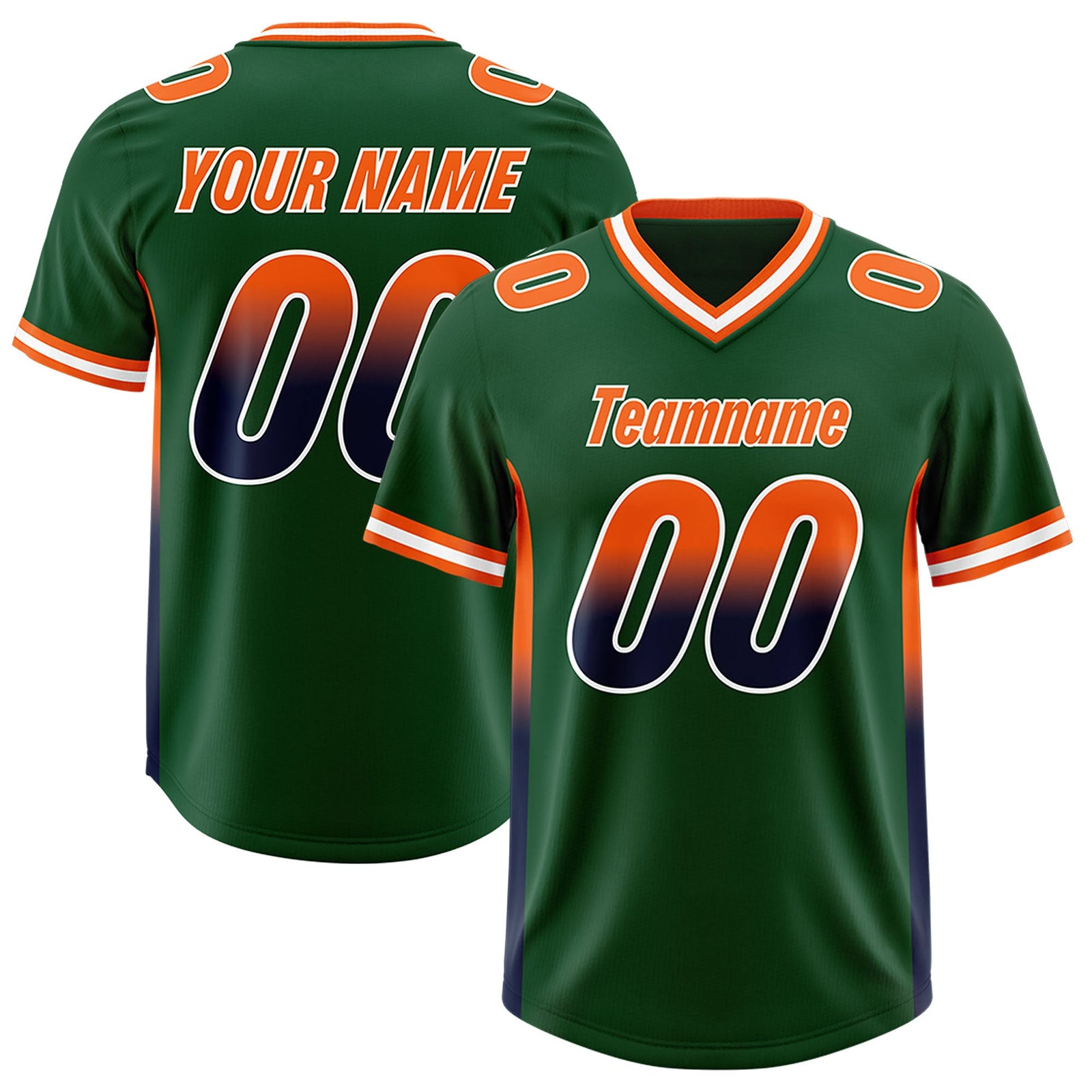 Custom Green Orange and Navy Sides Gradient Fashion Personalized Team Football Jersey