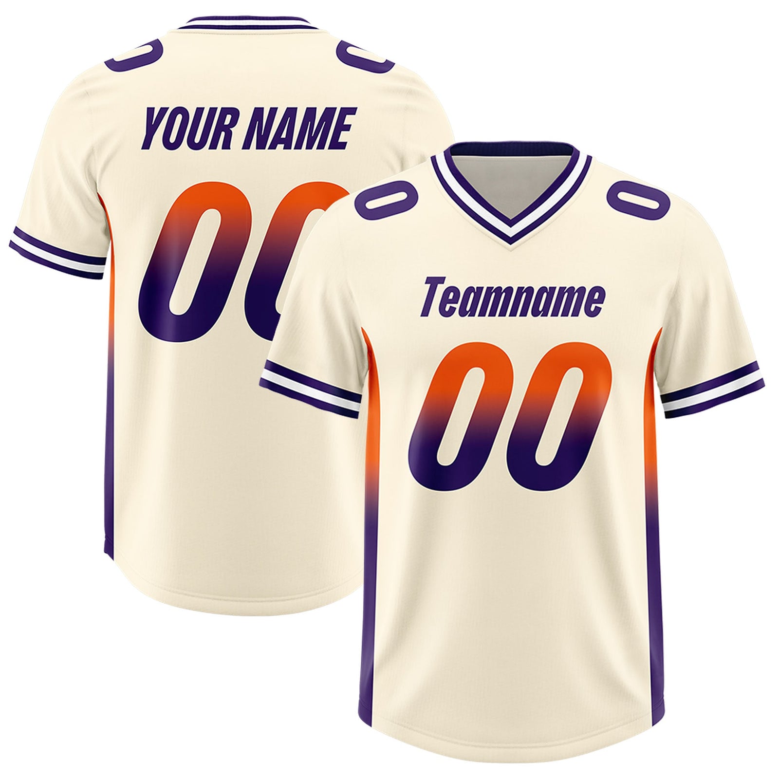 Custom Cream Orange and Purple Sides Gradient Fashion Personalized Team Football Jersey