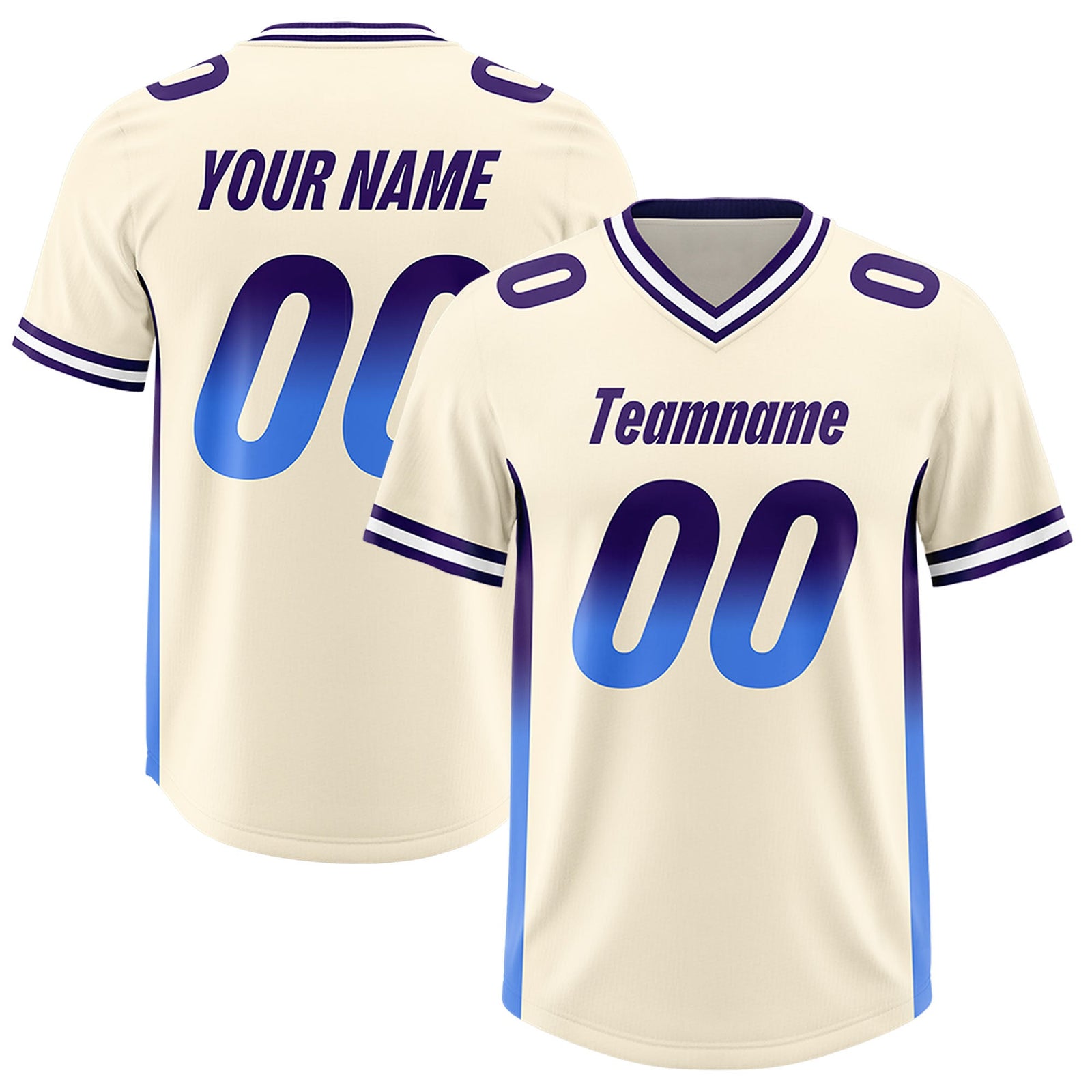 Custom Cream Purple and Powder Blue Sides Gradient Fashion Personalized Team Football Jersey