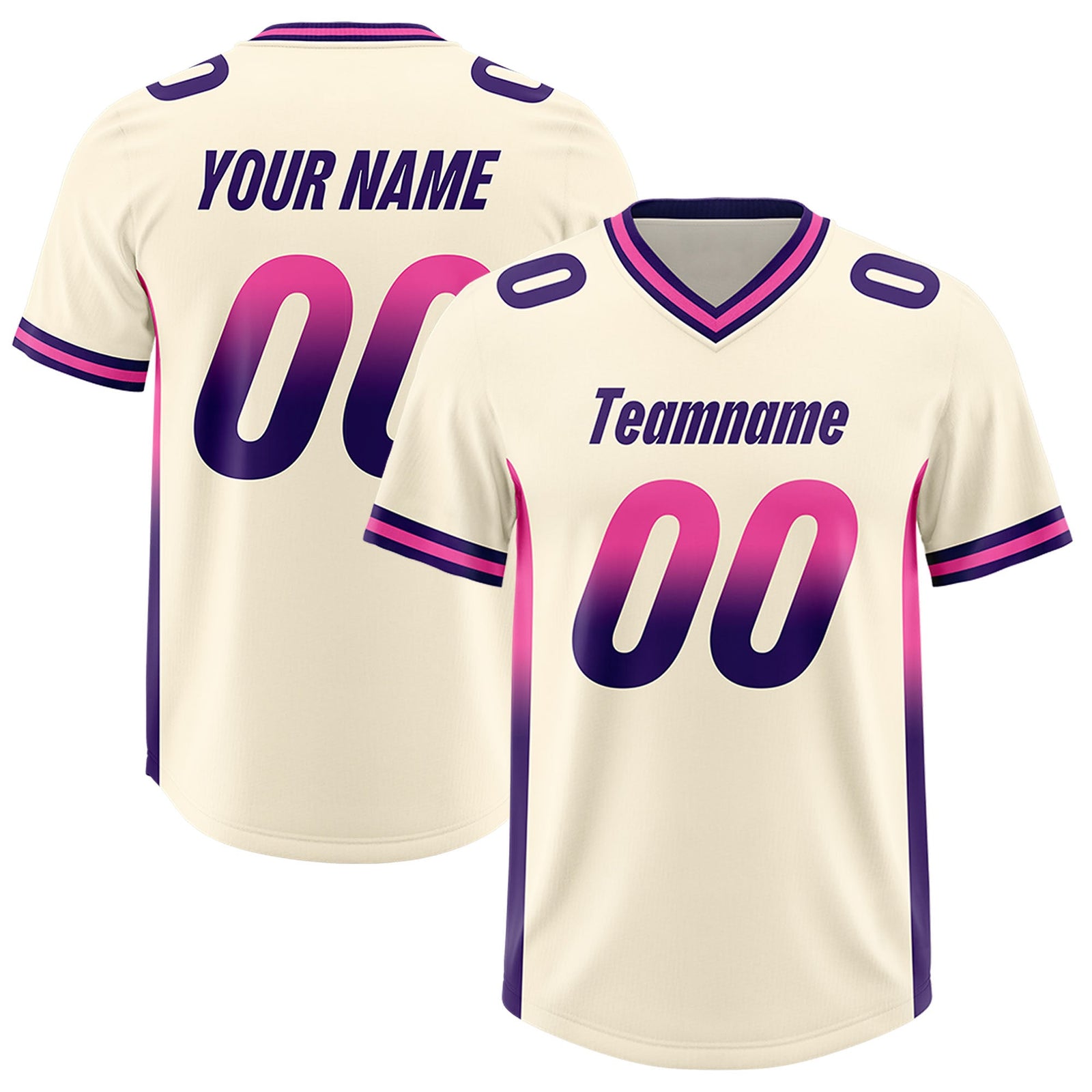 Custom Cream Pink and Purple Sides Gradient Fashion Personalized Team Football Jersey