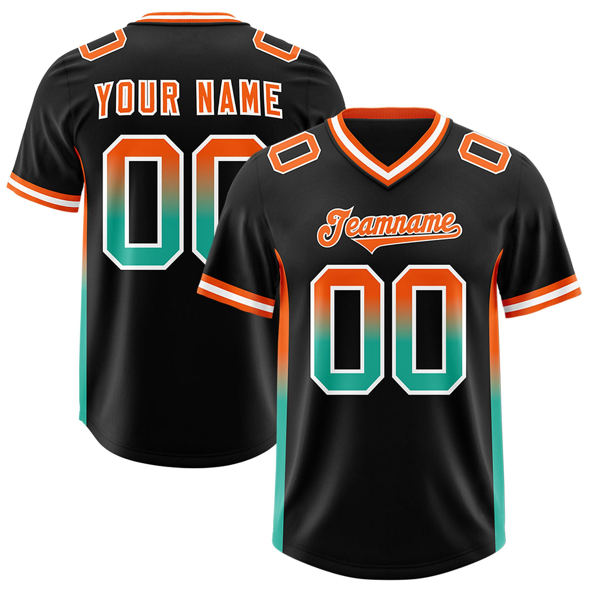 Custom Black Orange and Bright Green Sides Gradient Fashion Personalized Team Football Jersey