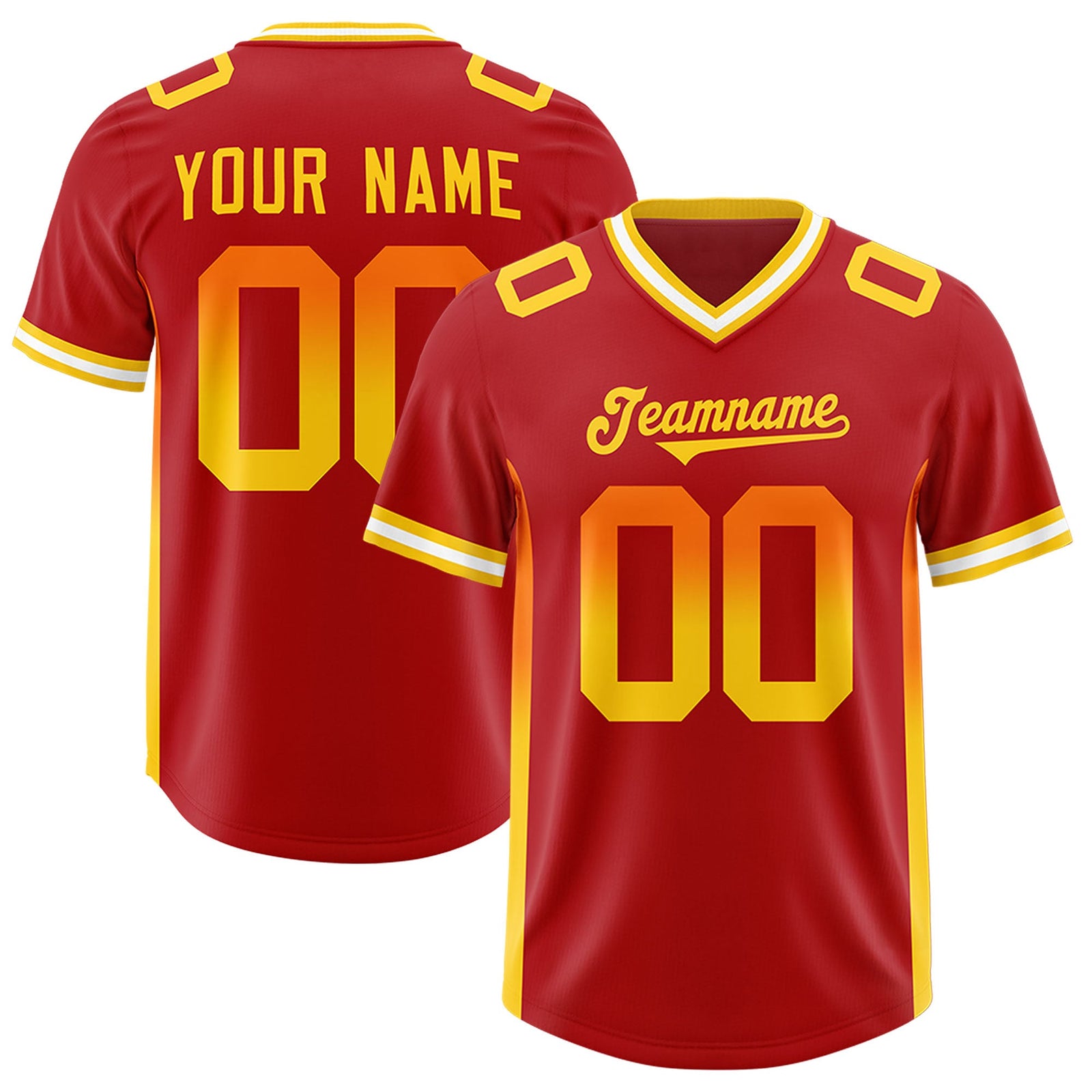 Custom Red Orange and Gold Sides Gradient Fashion Personalized Team Football Jersey