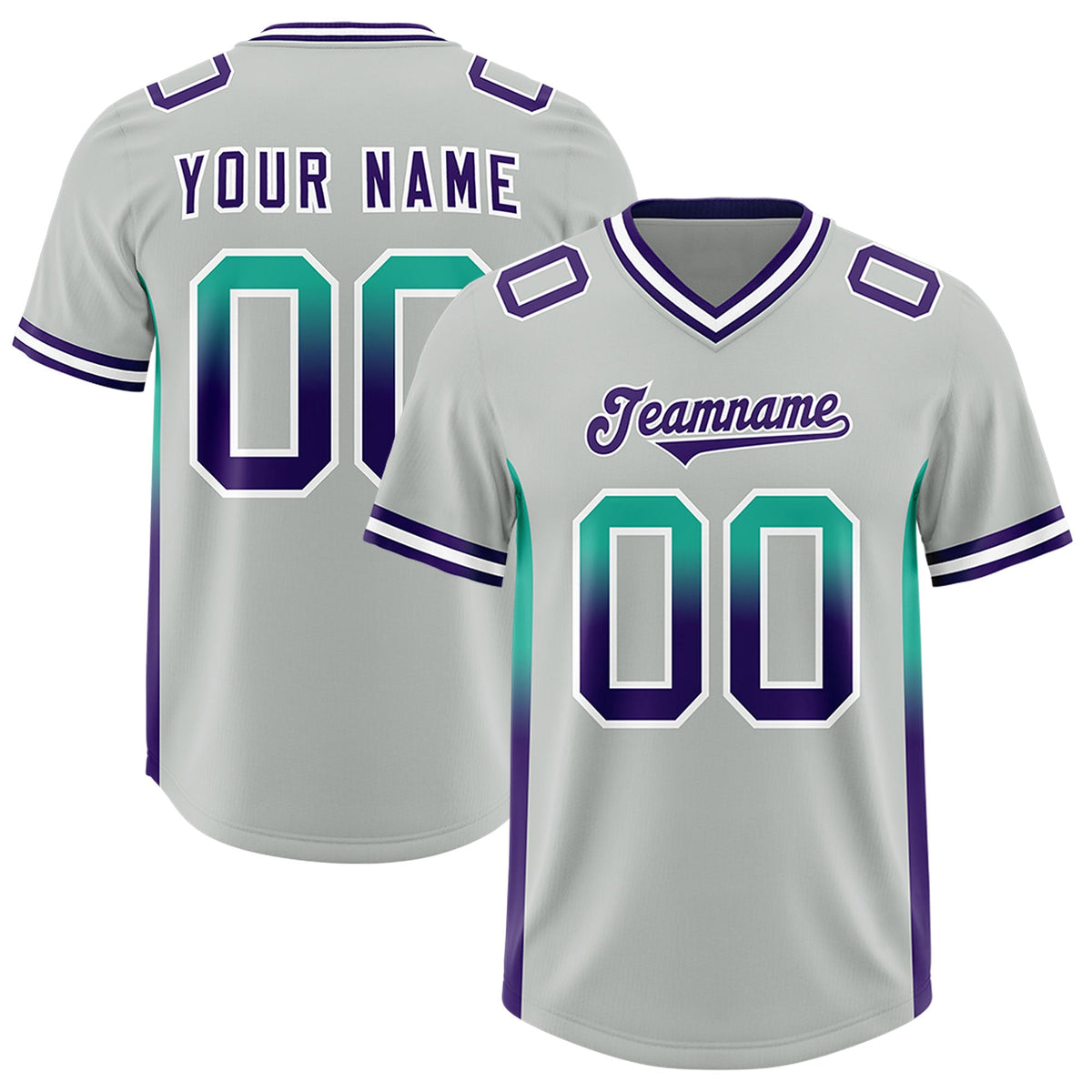 Custom Gray Bright Green and Purple Sides Gradient Fashion Personalized Team Football Jersey