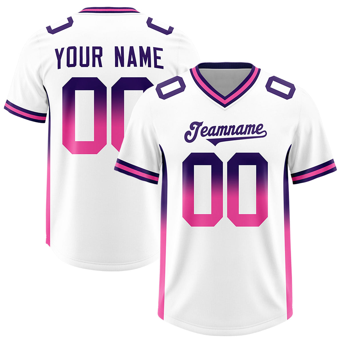 Custom White Purple and Pink Sides Gradient Fashion Personalized Team Football Jersey