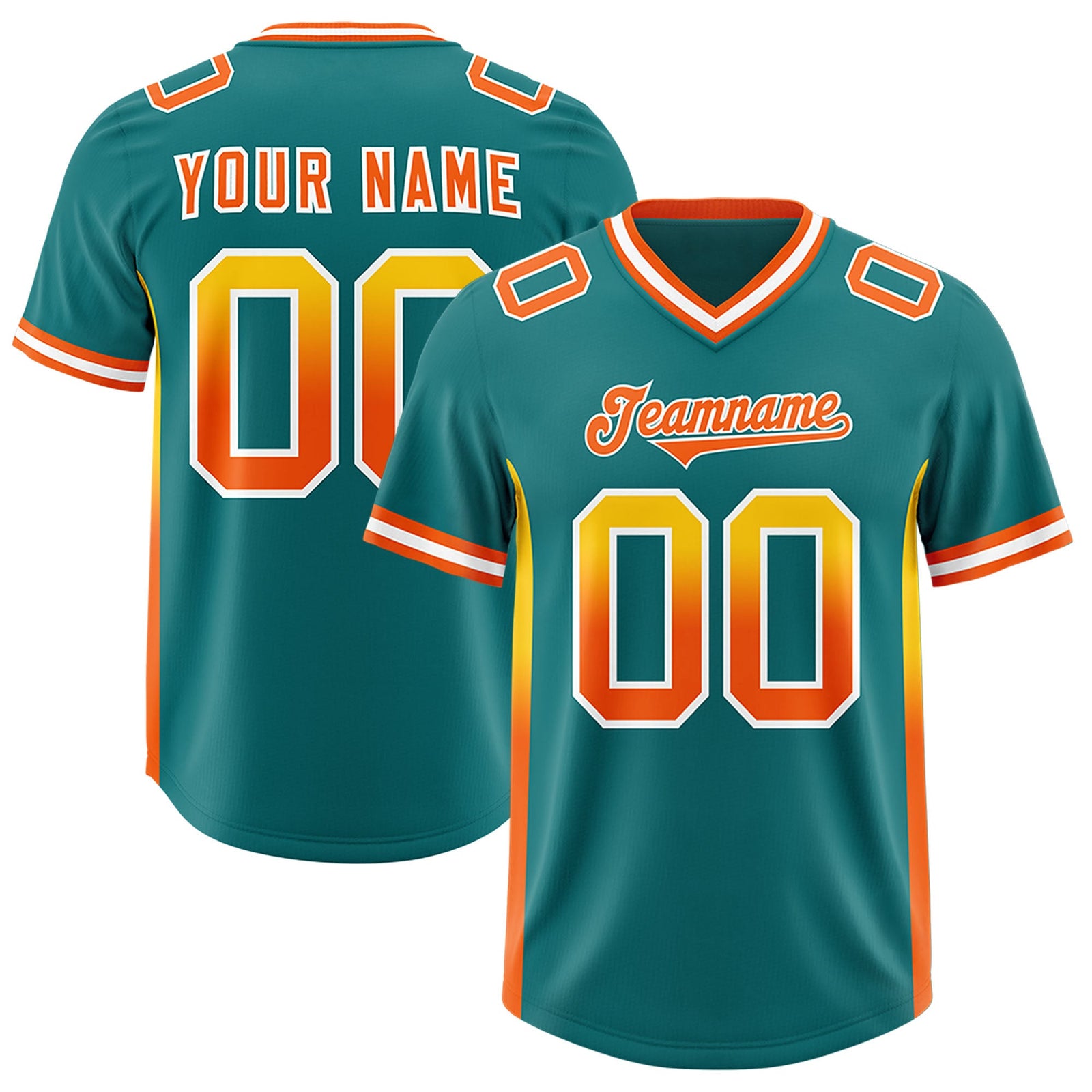 Custom Aqua Gold Sides Gradient Fashion Personalized Team Football Jersey
