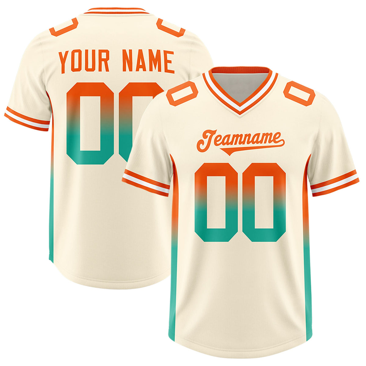 Custom Cream Orange and Bright Green Sides Gradient Fashion Personalized Team Football Jersey