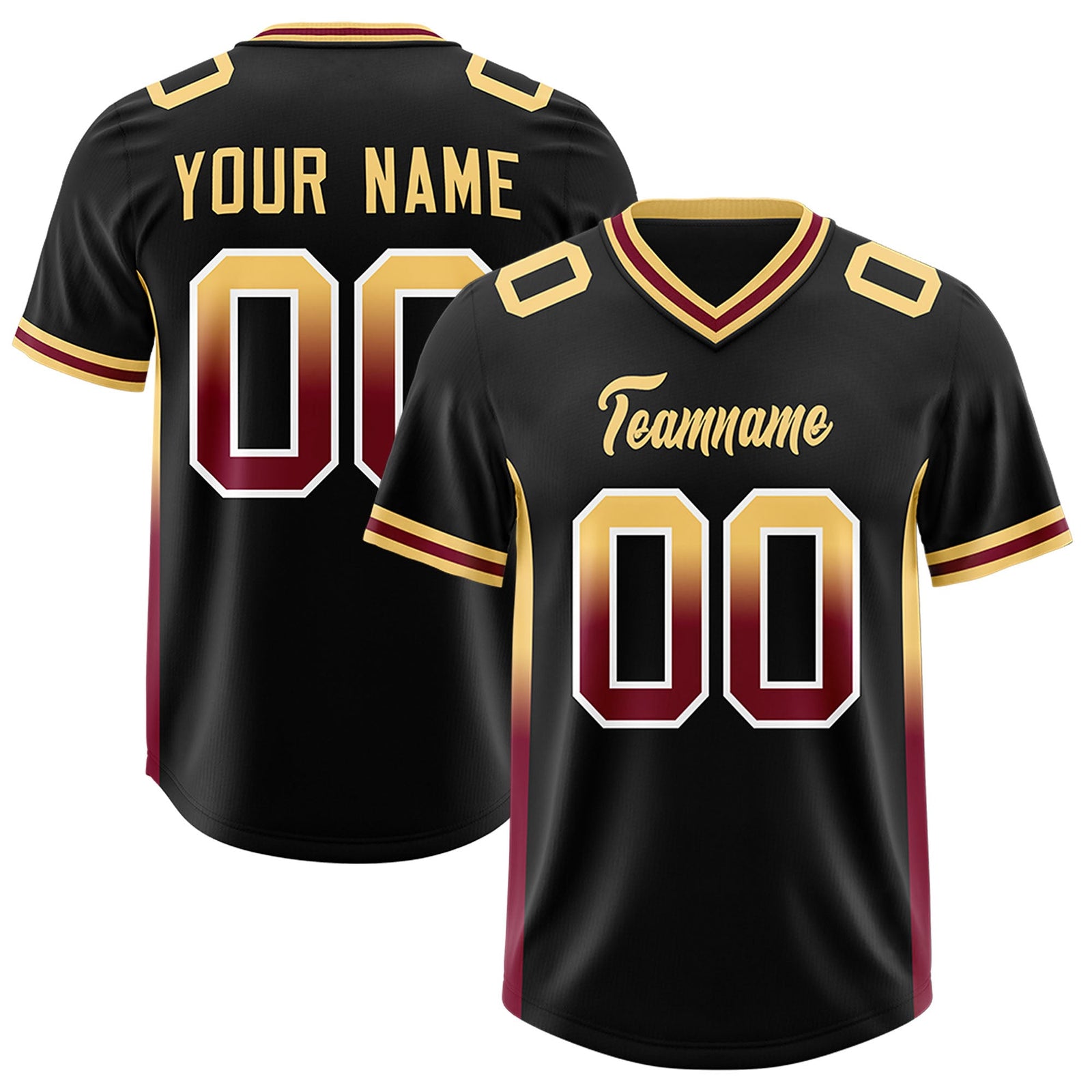 Custom Black Khaki and Cardinal Sides Gradient Fashion Personalized Team Football Jersey