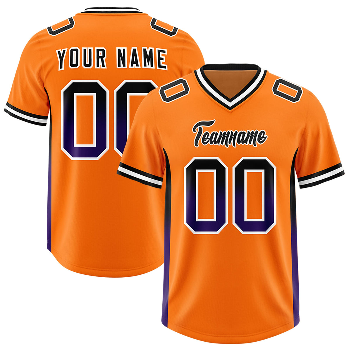 Custom Orange Black and Purple Sides Gradient Fashion Personalized Team Football Jersey