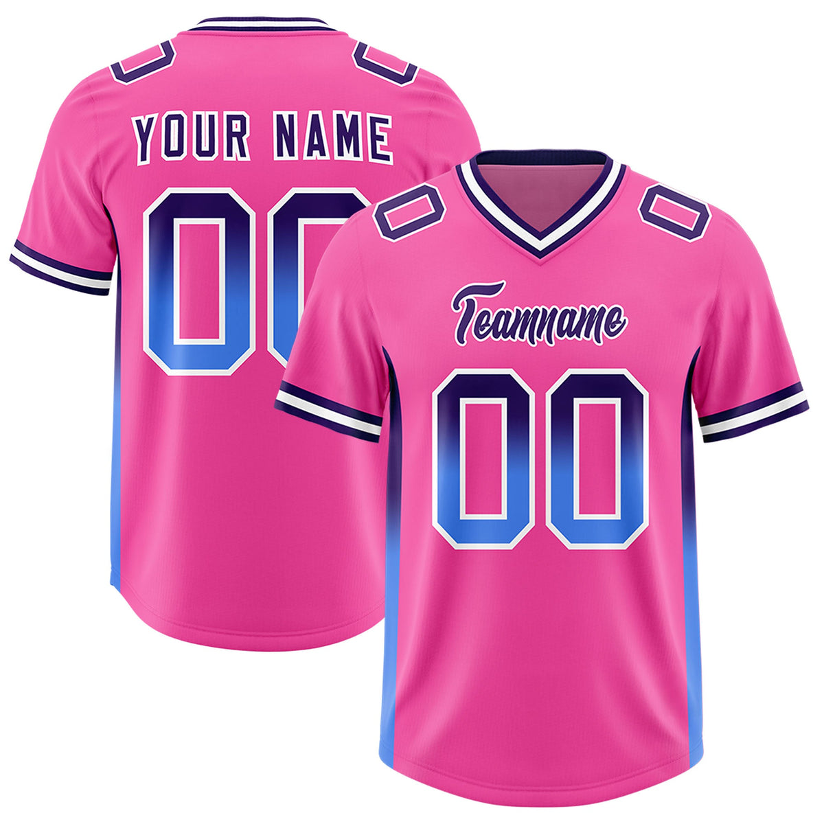 Custom Pink Purple and Powder Blue Sides Gradient Fashion Personalized Team Football Jersey