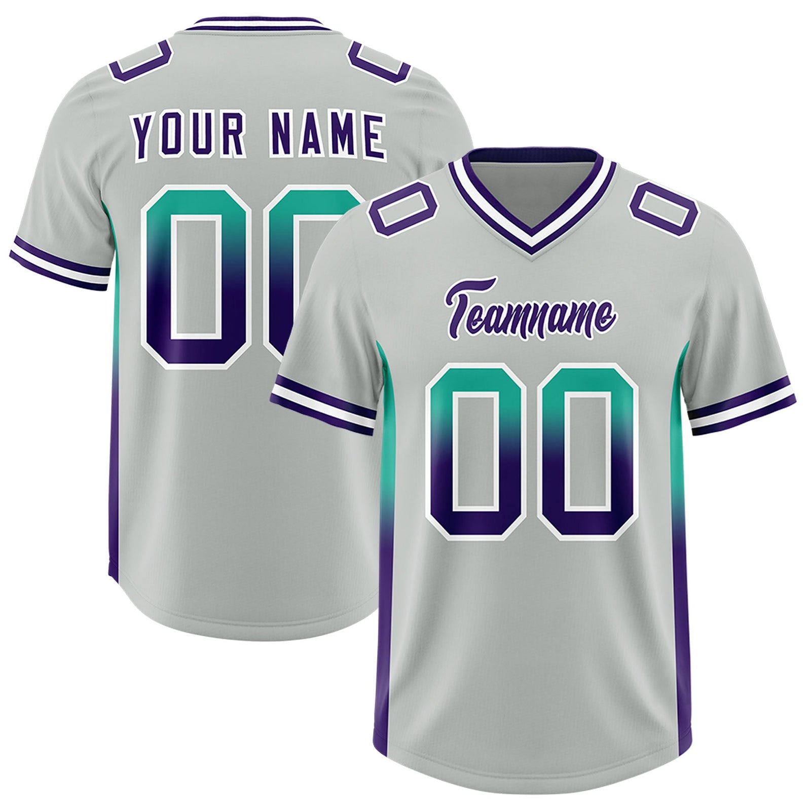 Custom Gray Bright Green and Purple Sides Gradient Fashion Personalized Team Football Jersey