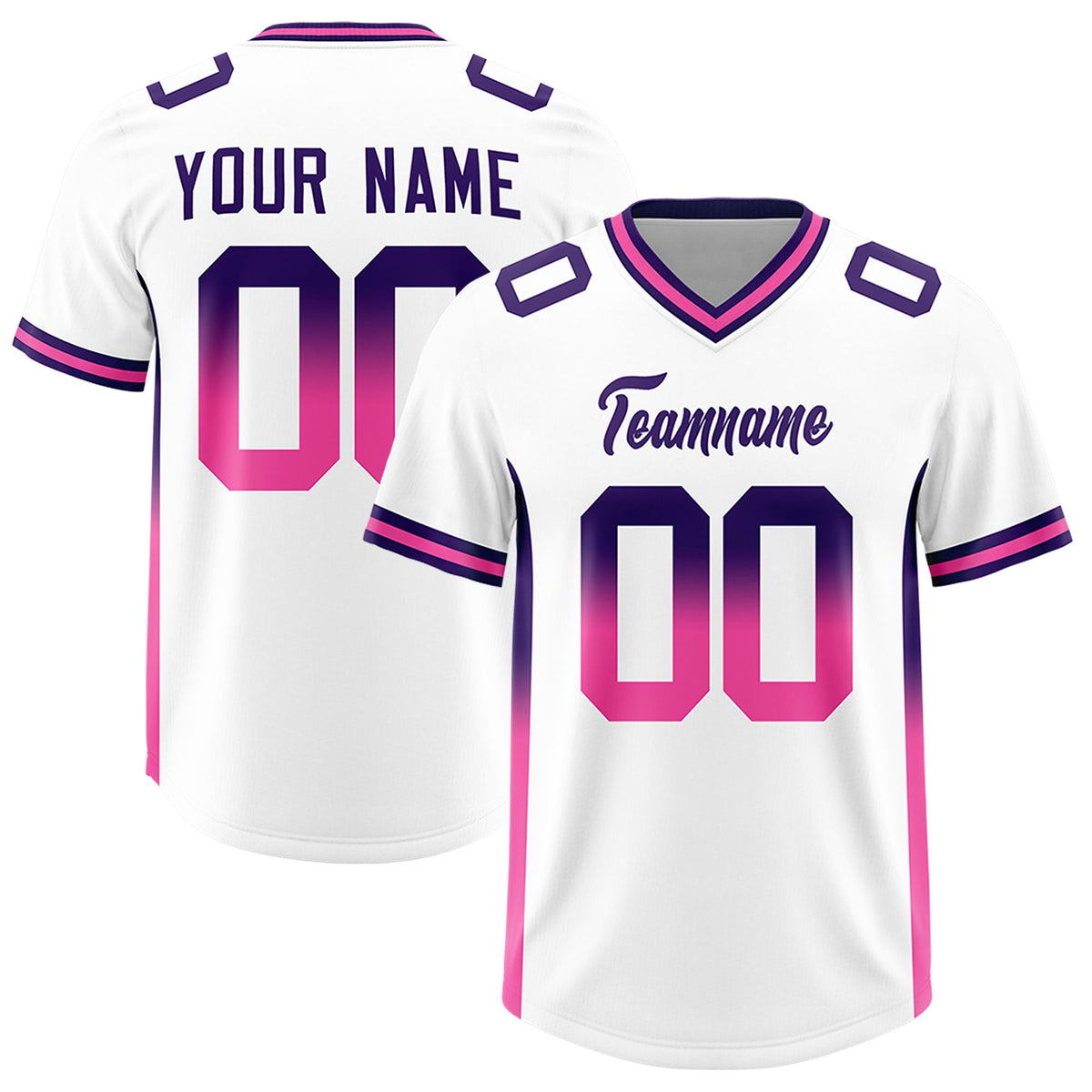 Custom White Purple and Pink Sides Gradient Fashion Personalized Team Football Jersey
