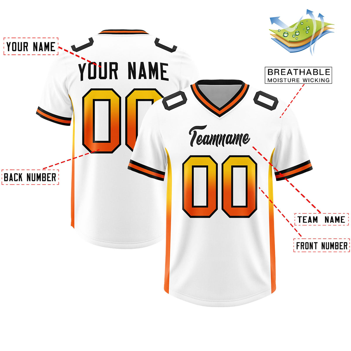 Custom White Gold Sides Gradient Fashion Personalized Team Football Jersey