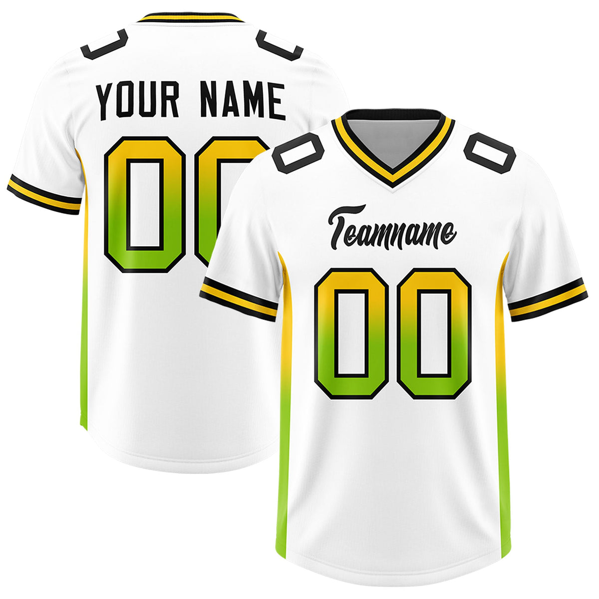 Custom White Gold Sides Gradient Fashion Personalized Team Football Jersey