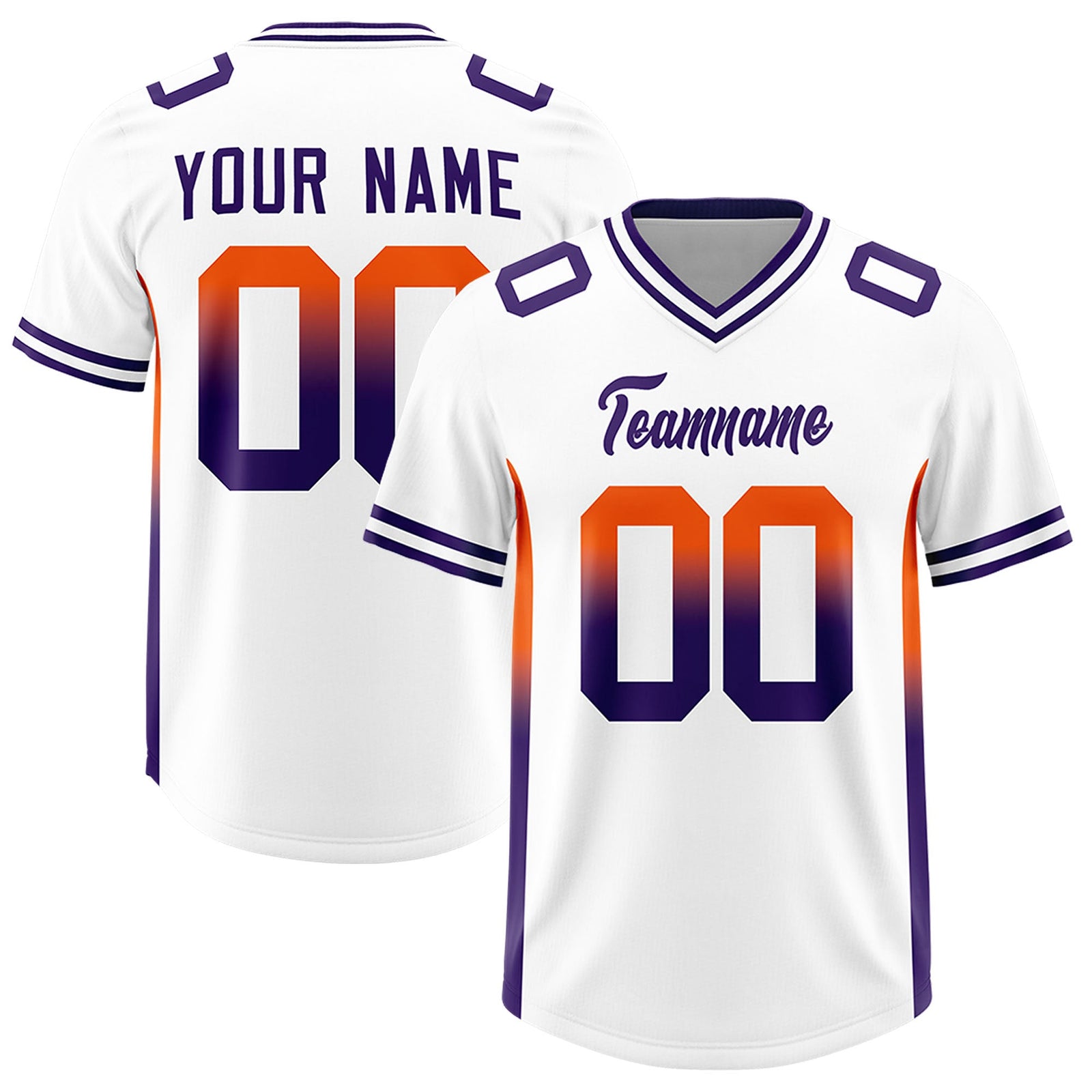 Custom White Orange and Purple Sides Gradient Fashion Personalized Team Football Jersey