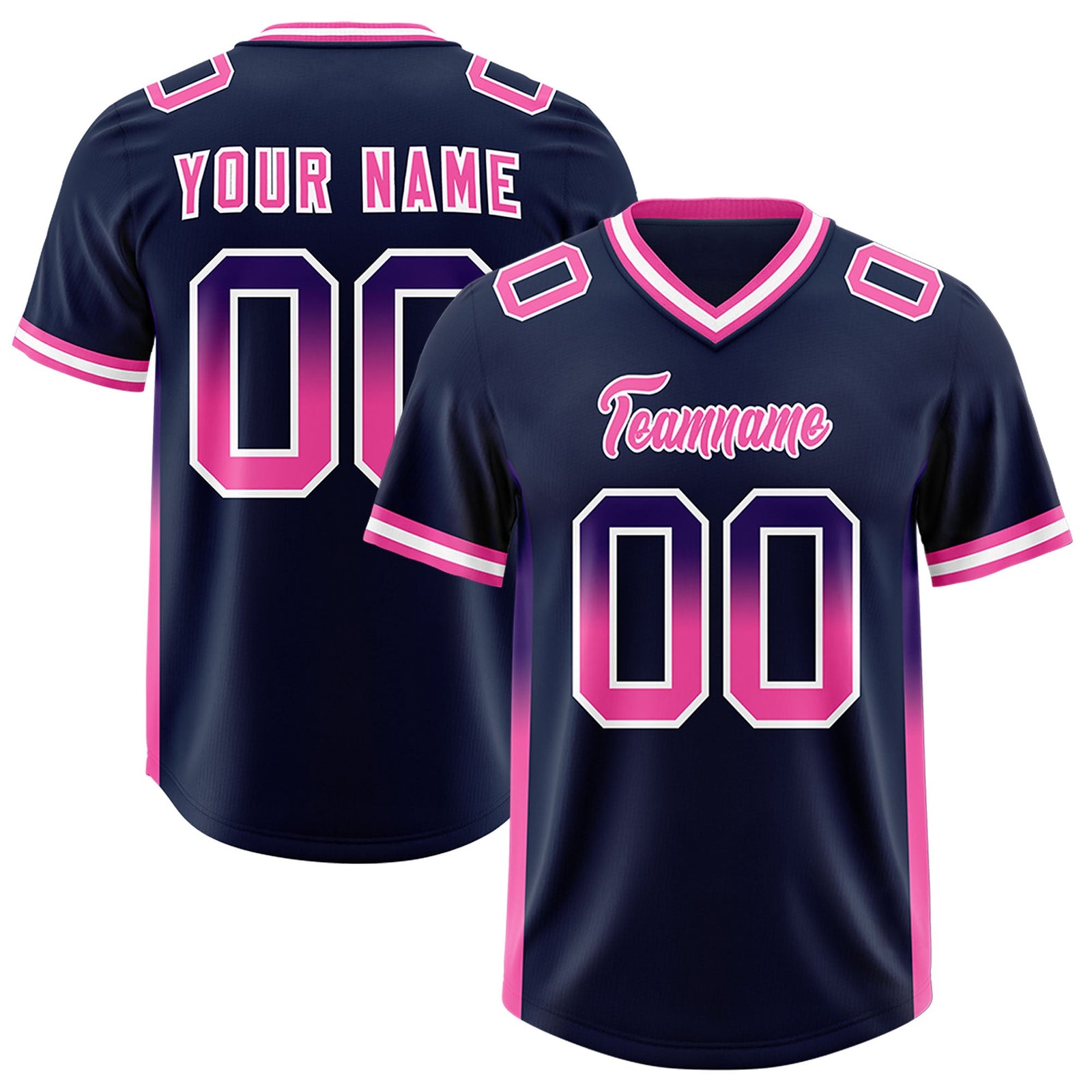 Custom Navy Purple and Pink Sides Gradient Fashion Personalized Team Football Jersey