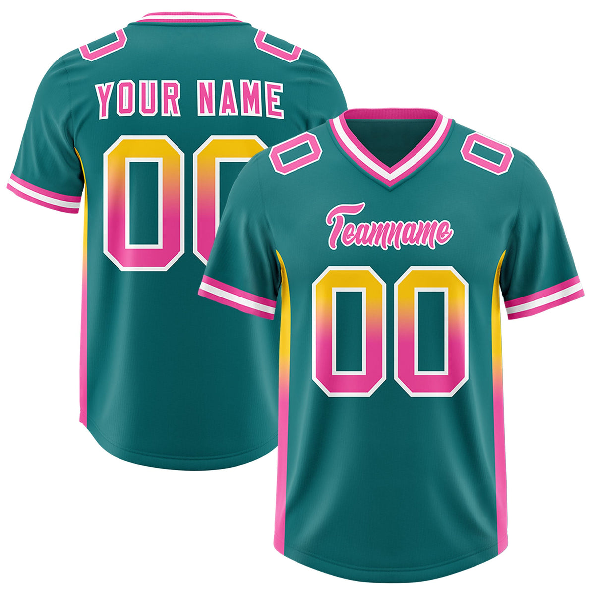 Custom Aqua Gold Sides Gradient Fashion Personalized Team Football Jersey