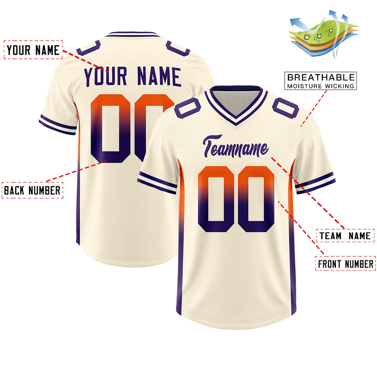 Custom Cream Orange and Purple Sides Gradient Fashion Personalized Team Football Jersey