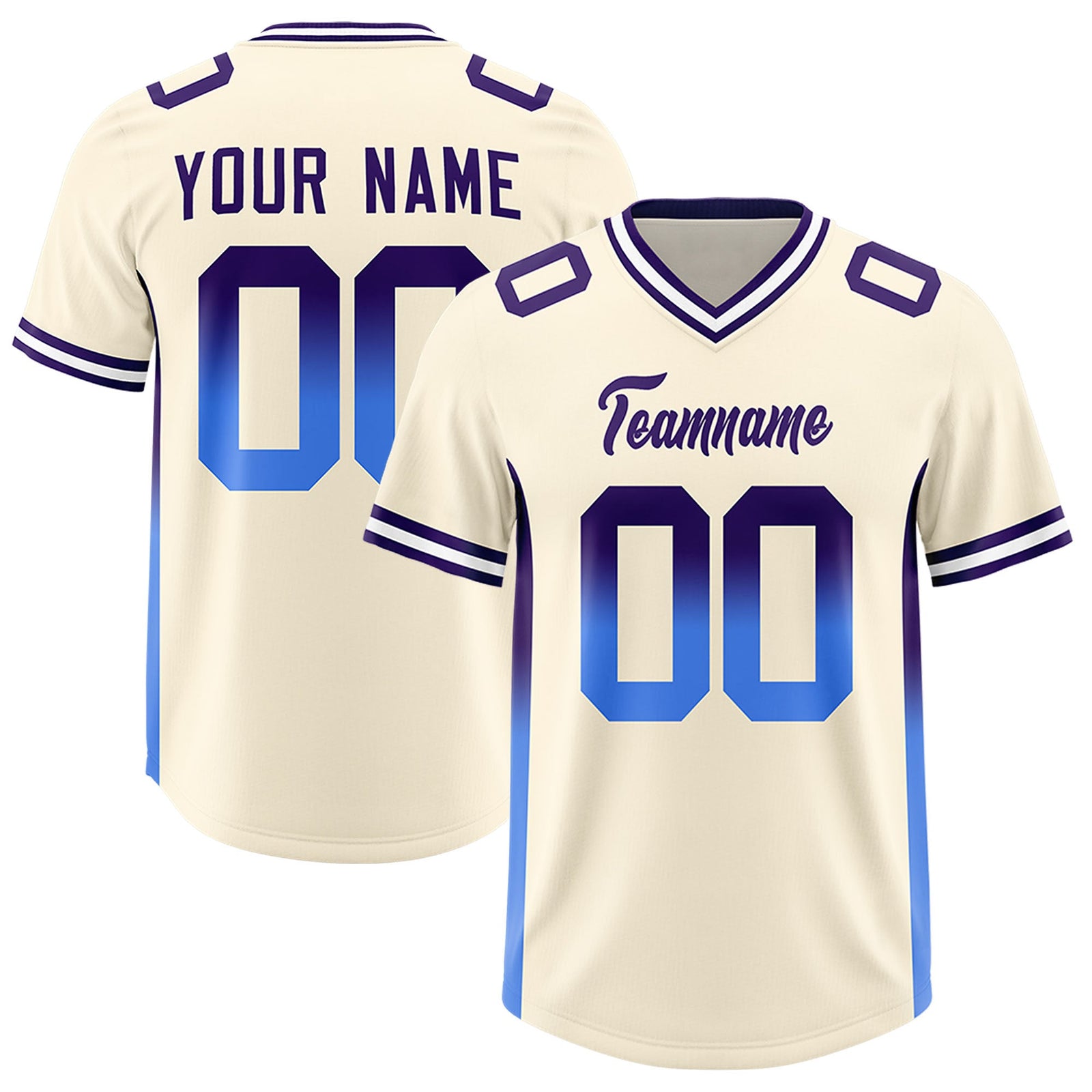 Custom Cream Purple and Powder Blue Sides Gradient Fashion Personalized Team Football Jersey