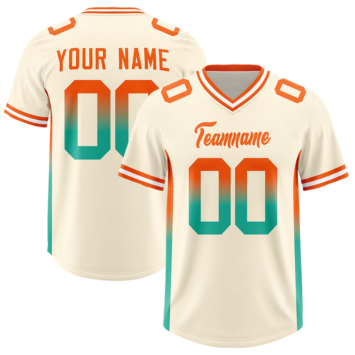 Custom Cream Orange and Bright Green Sides Gradient Fashion Personalized Team Football Jersey