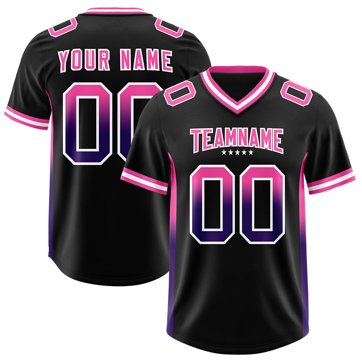 Custom Black Pink and Purple Sides Gradient Fashion Personalized Team Football Jersey